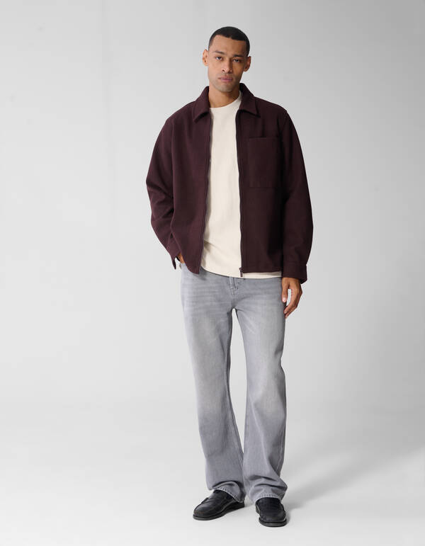 Melange Zip Overshirt Donkerrood SHOEBY MEN