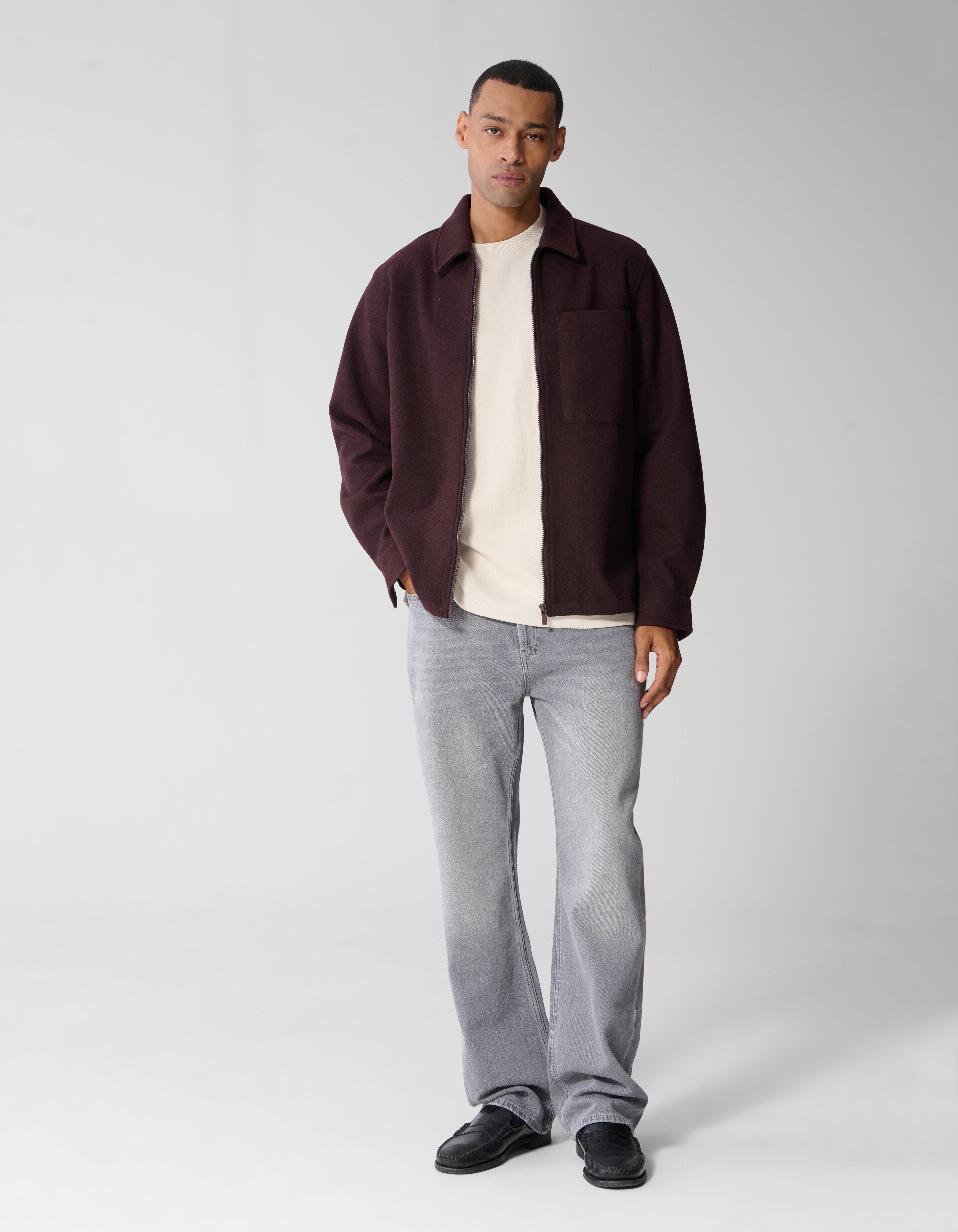 Melange Zip Overshirt Donkerrood SHOEBY MEN