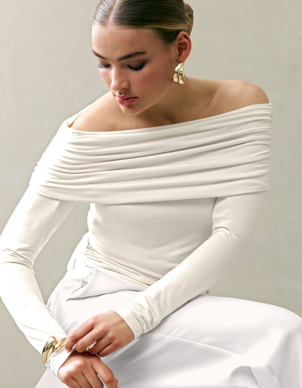 Off-shoulder Top Gebroken Wit SHOEBY WOMEN