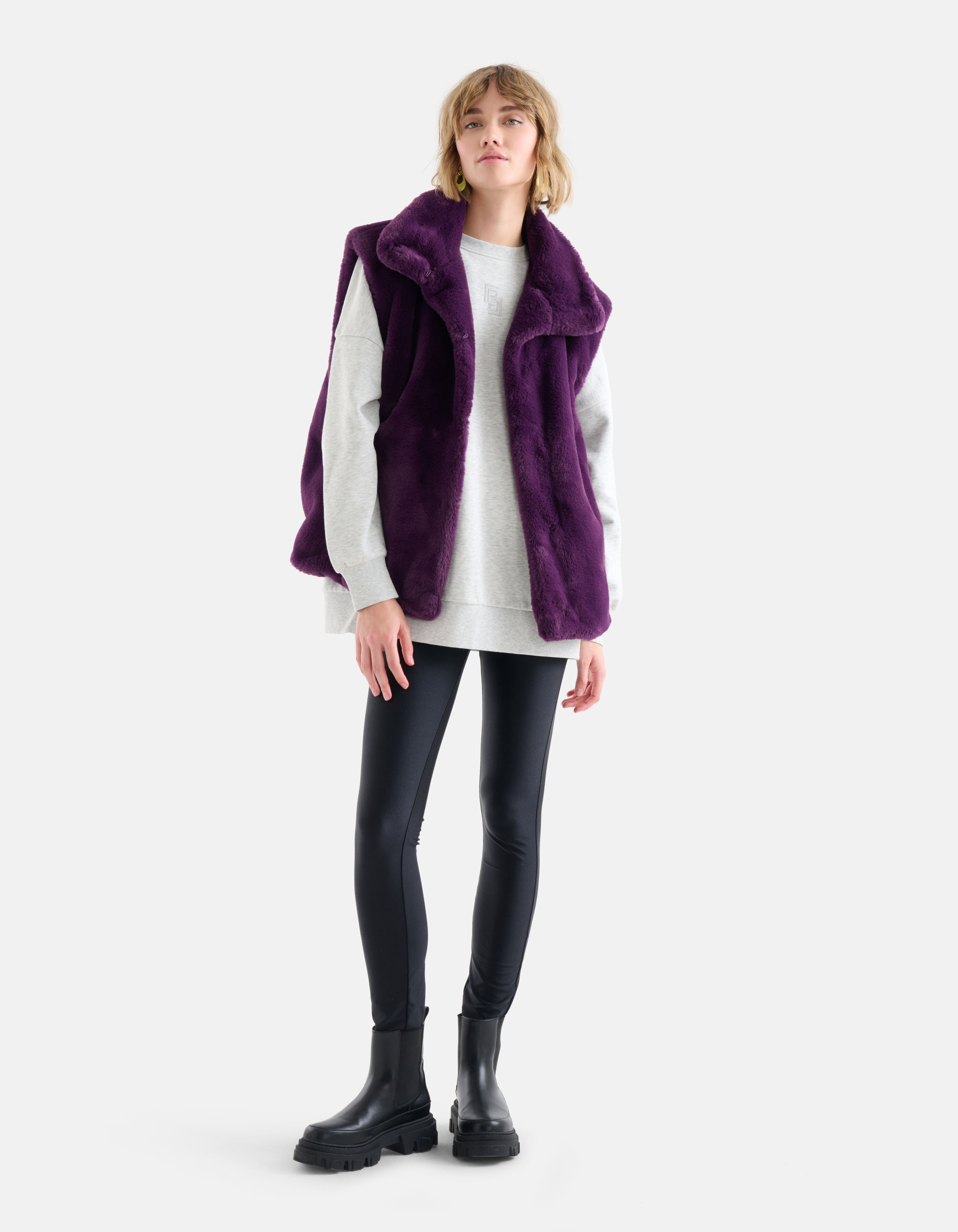 Purple faux fur gilet best sale