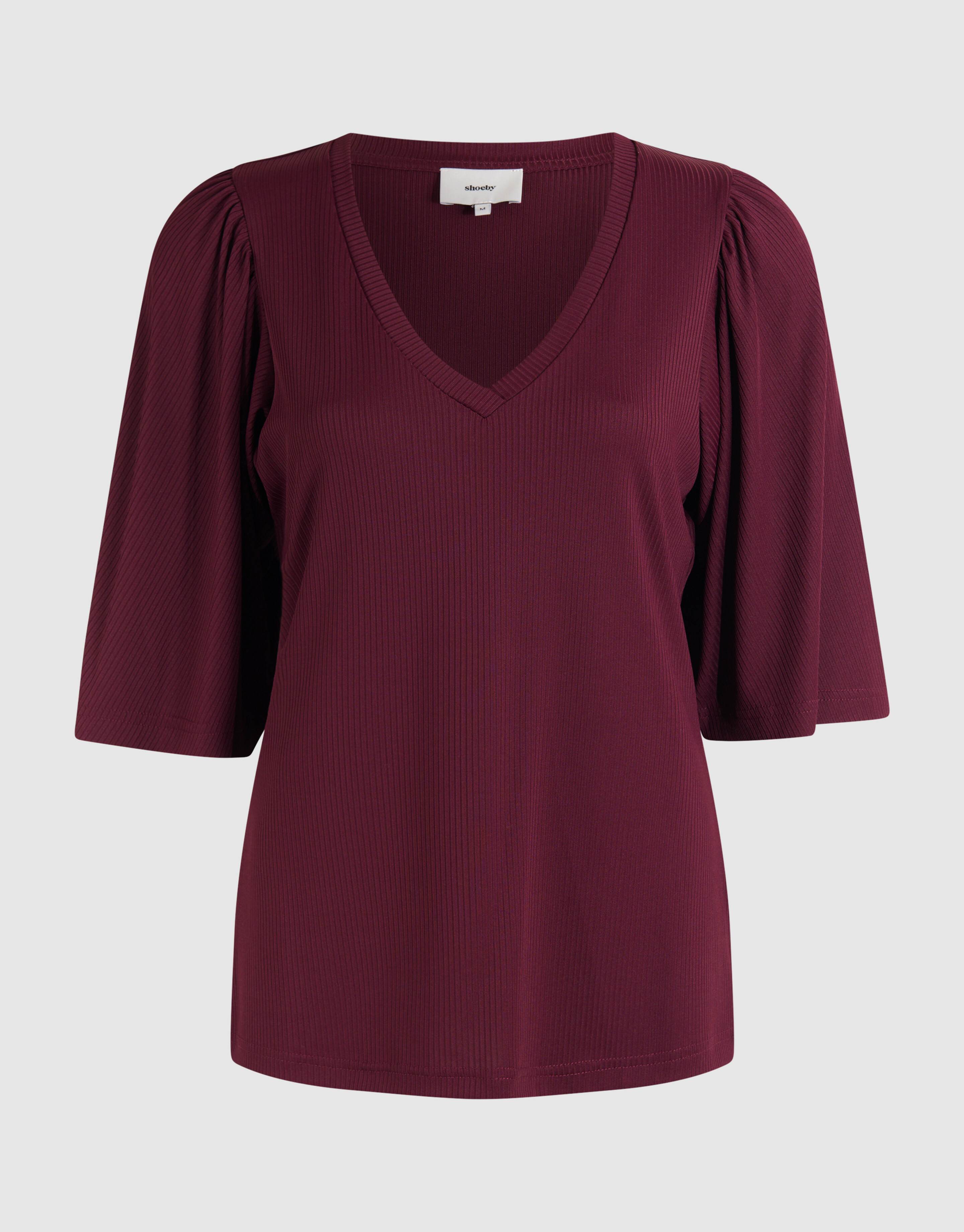 Ruffle Rib Top Donkerrood SHOEBY WOMEN