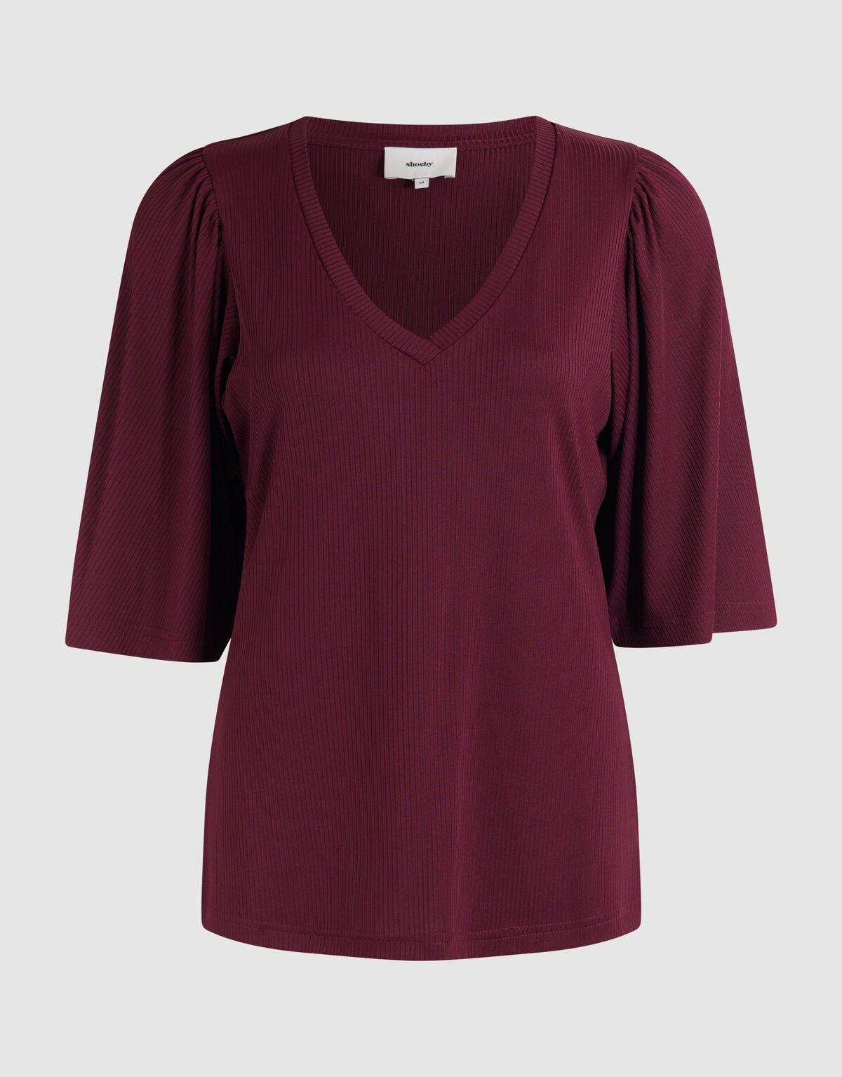 Ruffle Rib Top Donkerrood SHOEBY WOMEN