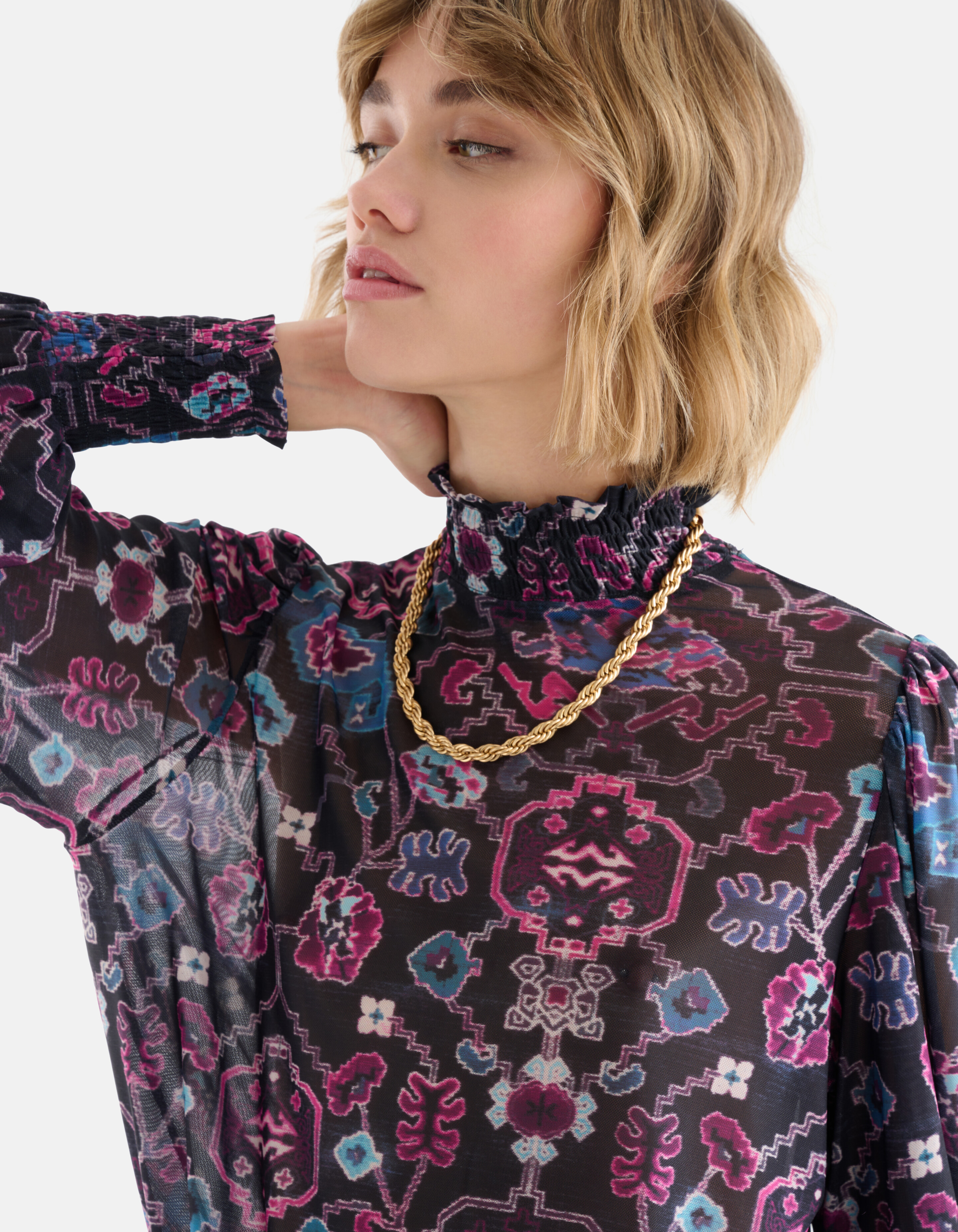 Grafische Print Mesh Top Zwart SHOEBY WOMEN
