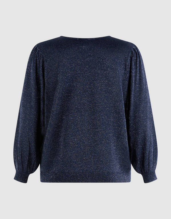 Glitter Gebreide V-hals Trui Donkerblauw SHOEBY WOMEN