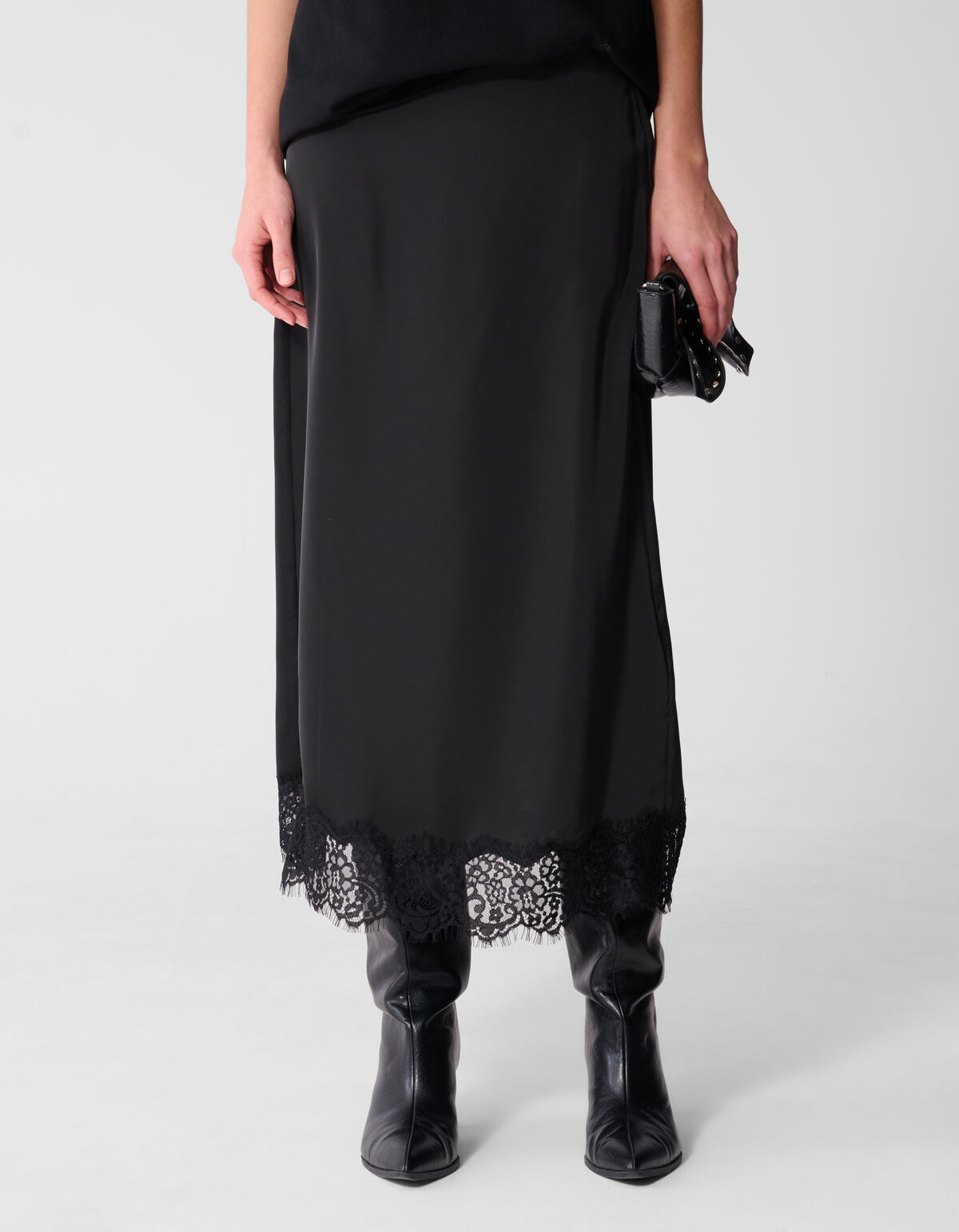 Kanten Satijnen Maxi Rok Zwart SHOEBY WOMEN