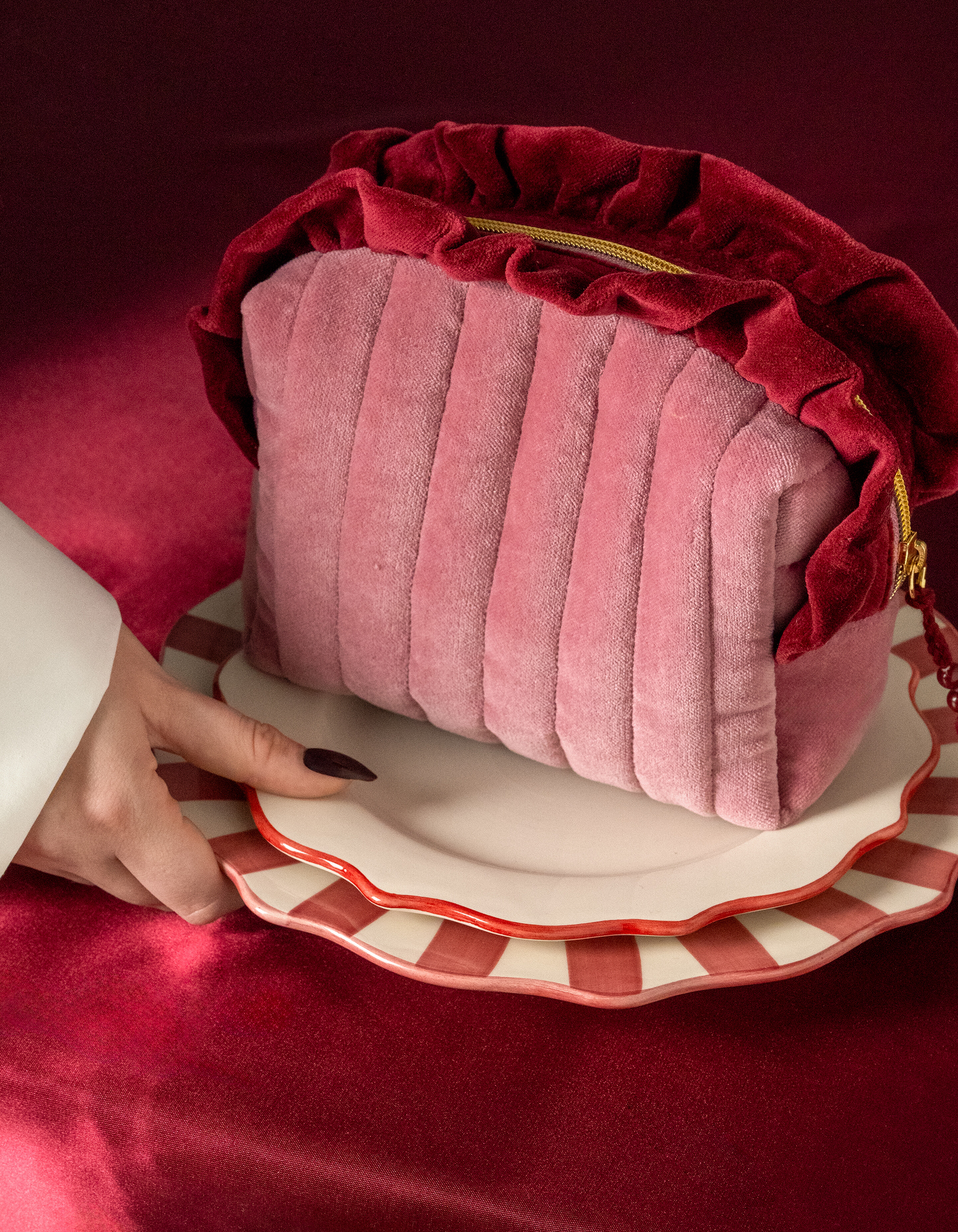 Velvet Make-Up Tas Lichtroze SHOEBY ACCESSOIRES