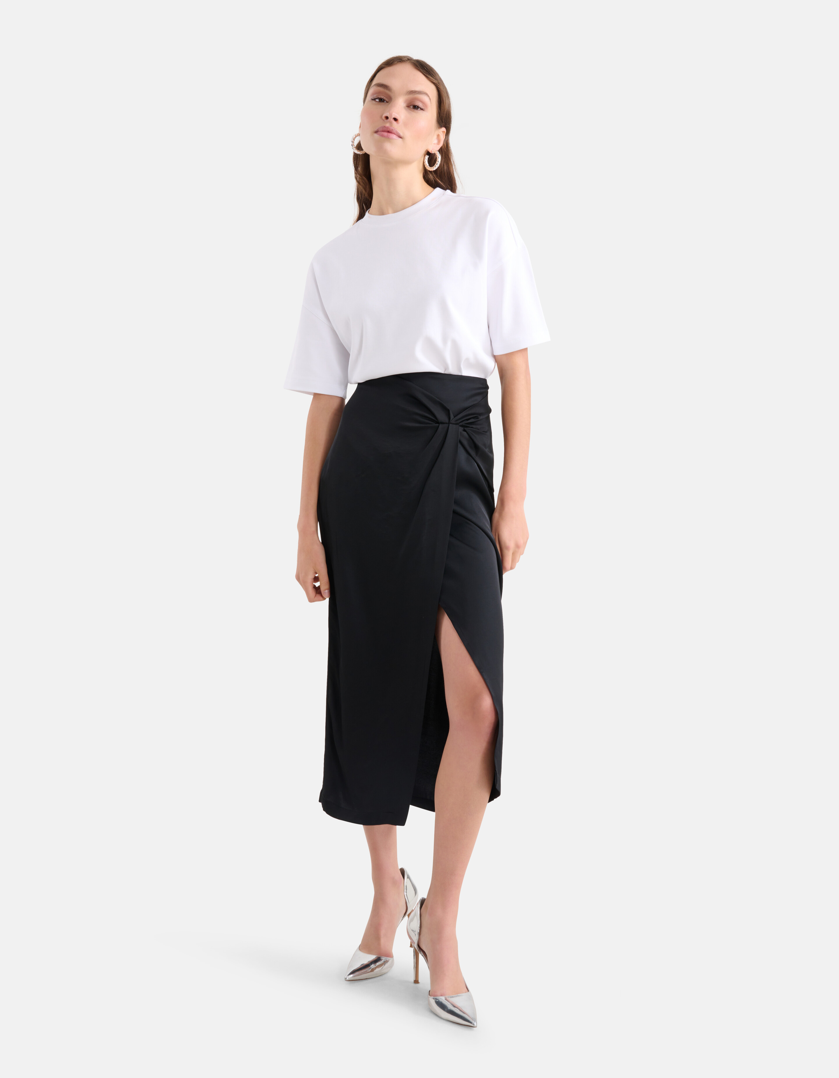 Satijnen Midi Rok Zwart SHOEBY WOMEN