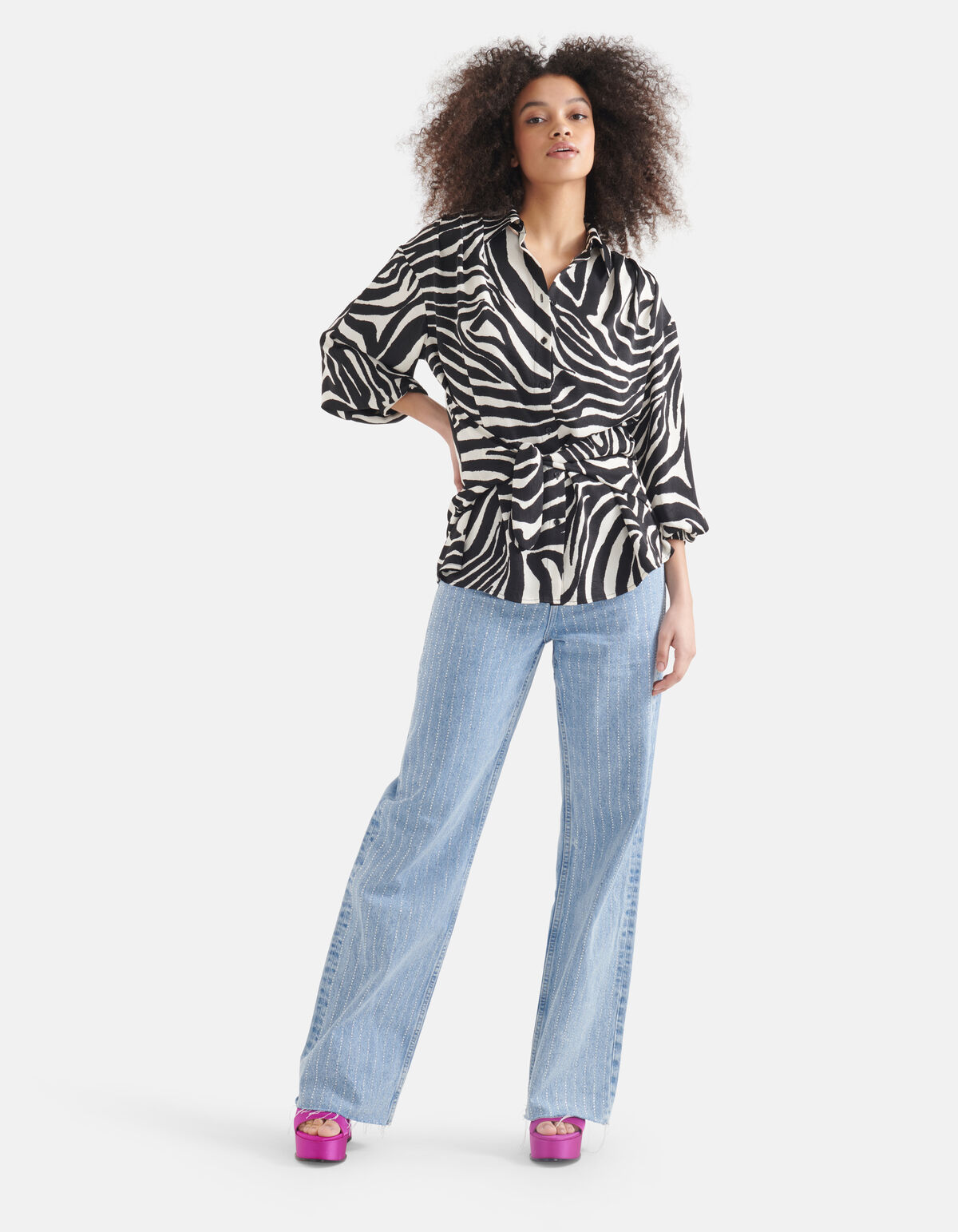 Roman krom japon Zebra Print Blouse Zwart/Wit | Shoeby