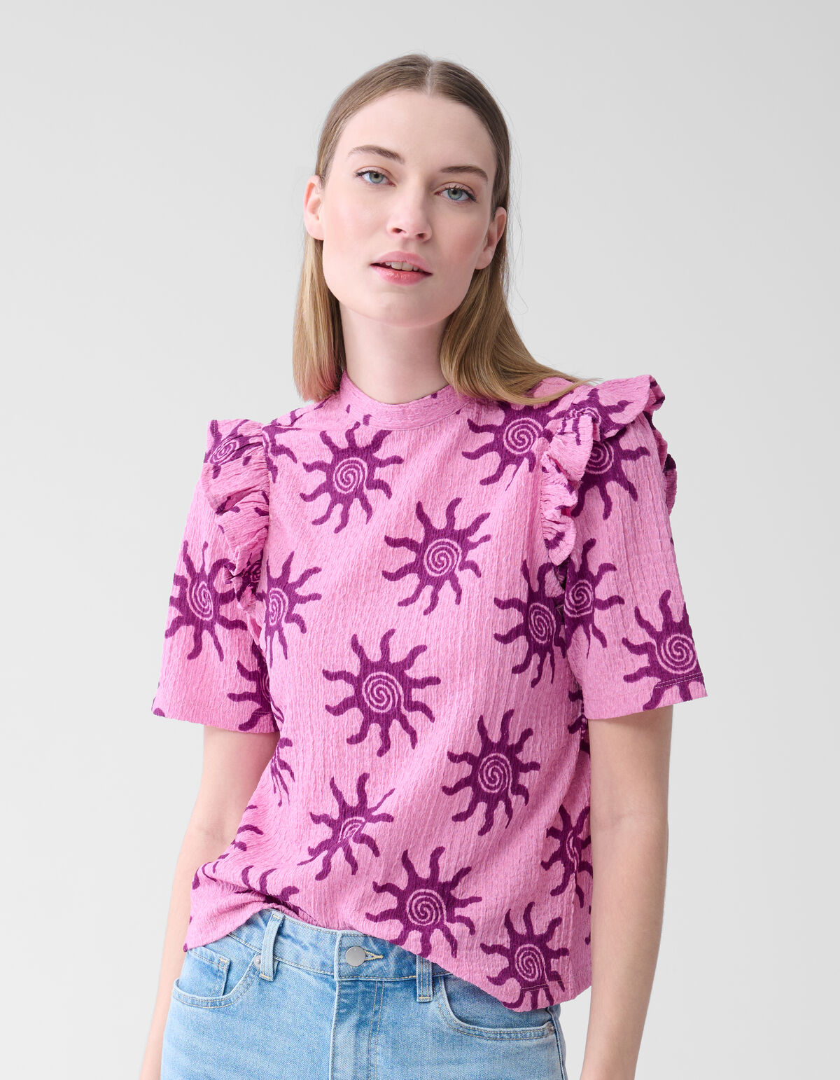 Crinkle Ruffle Top Roze SHOEBY WOMEN