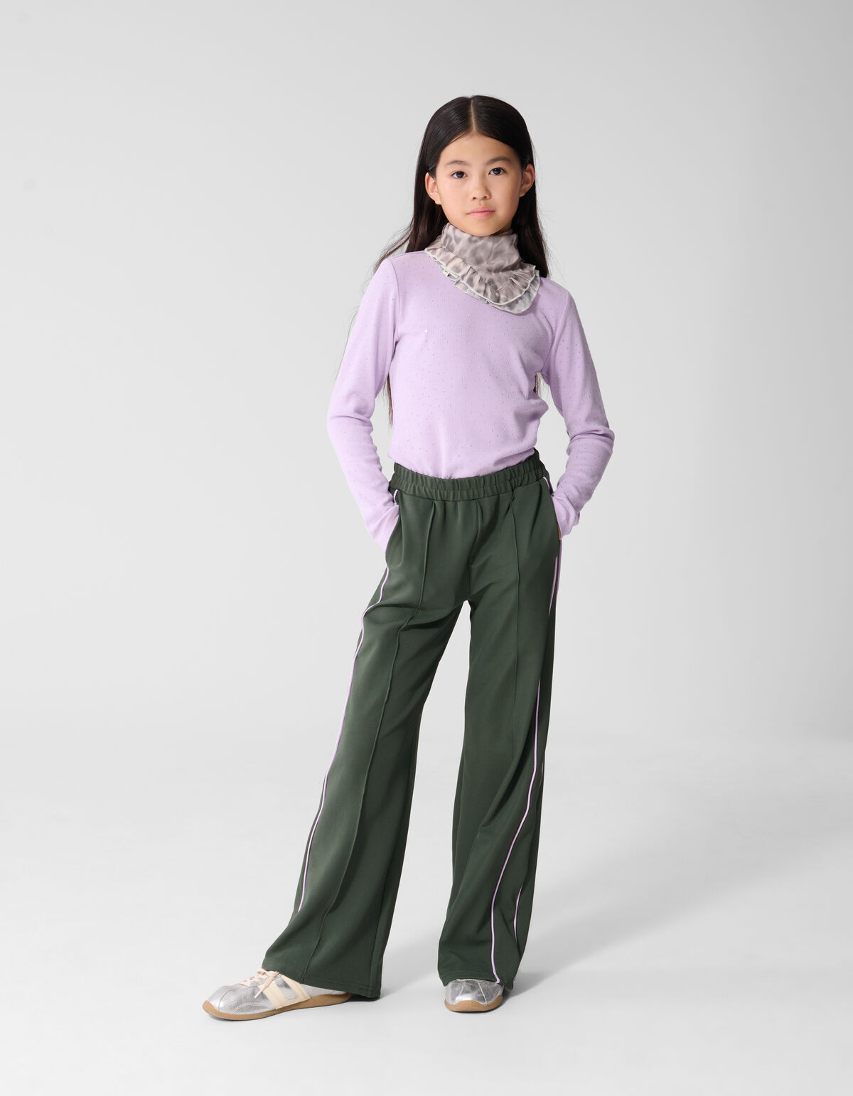 Piping Wide Leg Fit Broek Donkergroen SHOEBY GIRLS