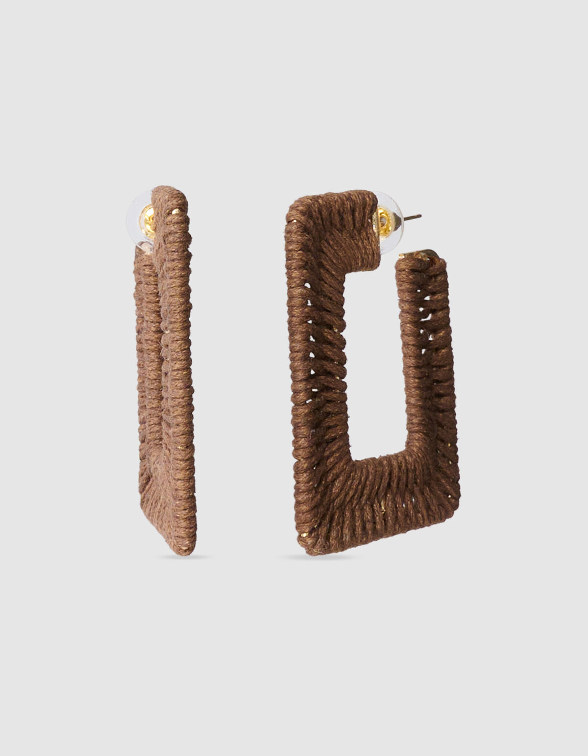 Square Raffia Oorbellen Donkerbruin SHOEBY ACCESSOIRES