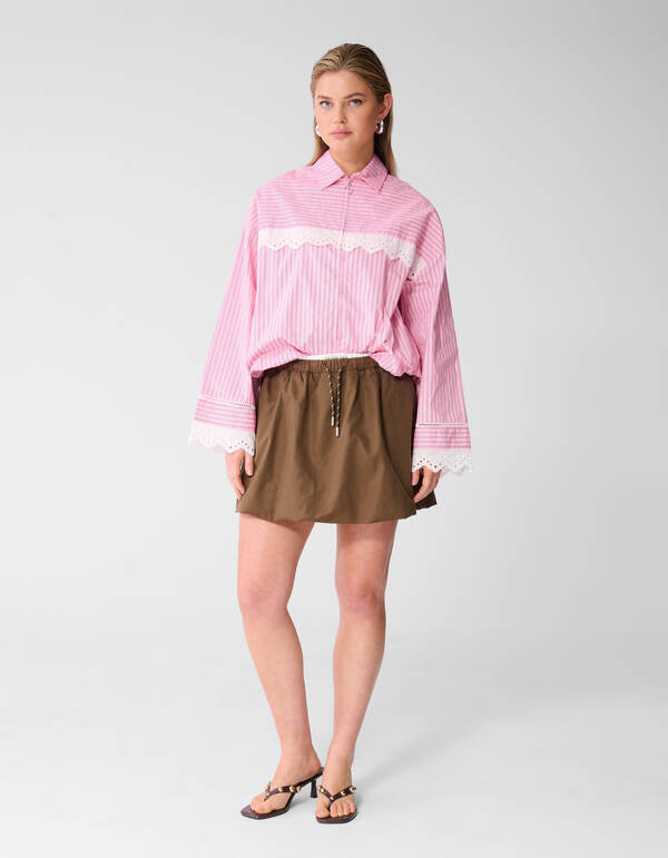 Oversized Kanten Pinstripe Blouse Roze SHOEBY WOMEN