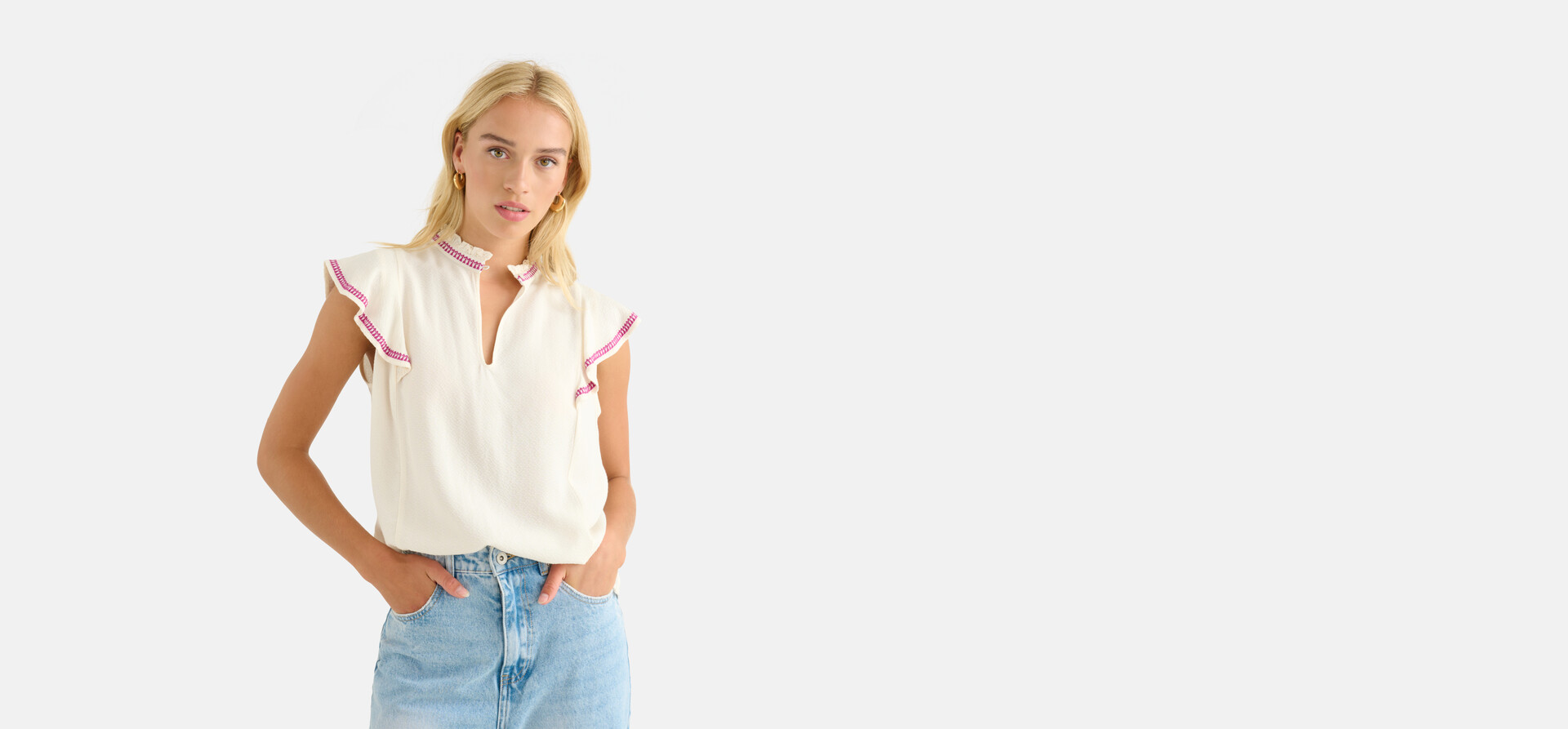 Embroidery Top Gebroken Wit SHOEBY WOMEN