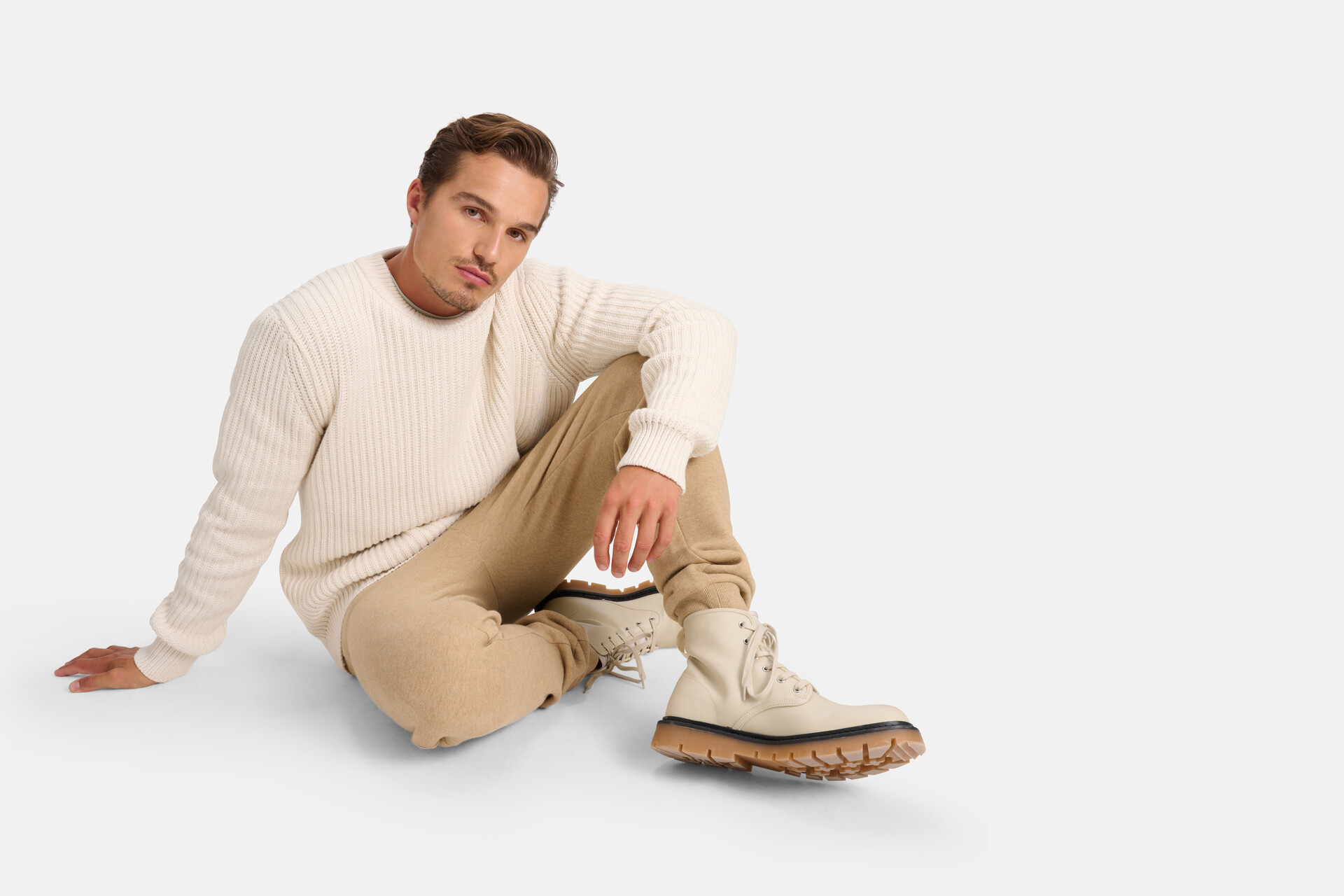 Grof Gebreide Trui Gebroken Wit SHOEBY MEN