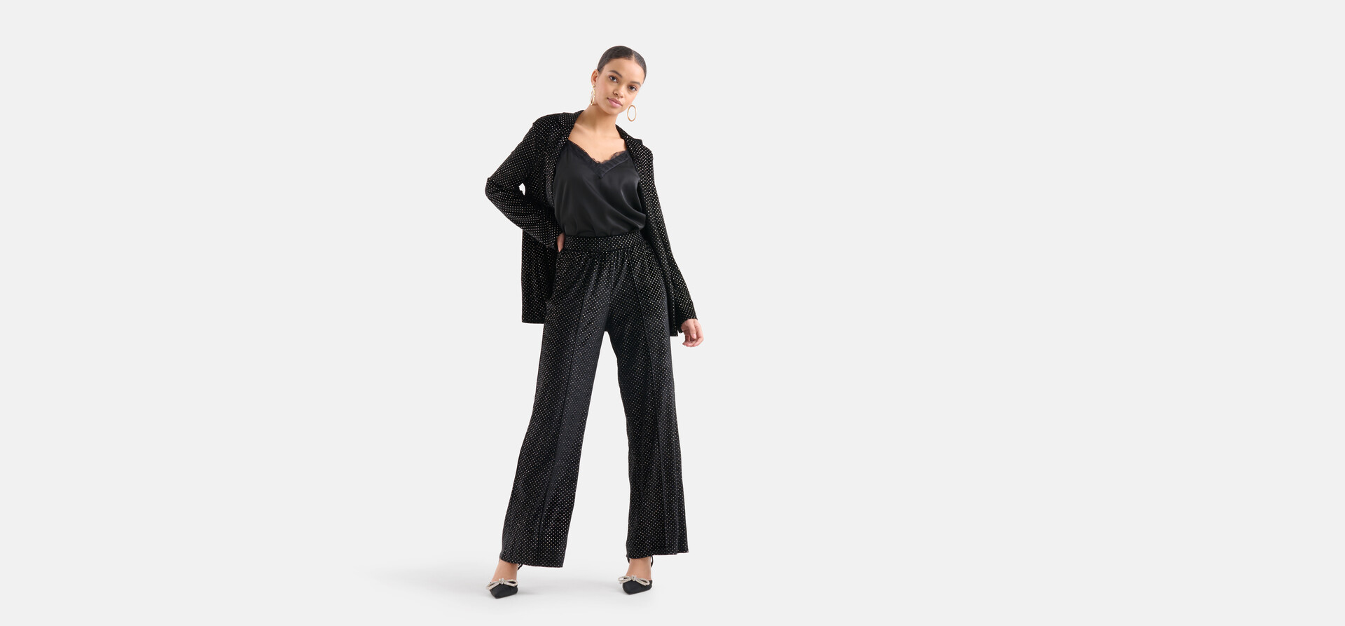 Glitter Wide Leg Broek Zwart EKSEPT