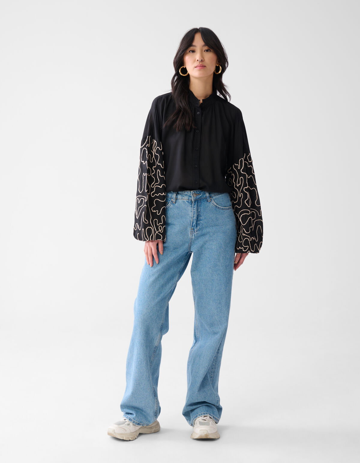 Cord Sleeve Blouse Zwart SHOEBY WOMEN