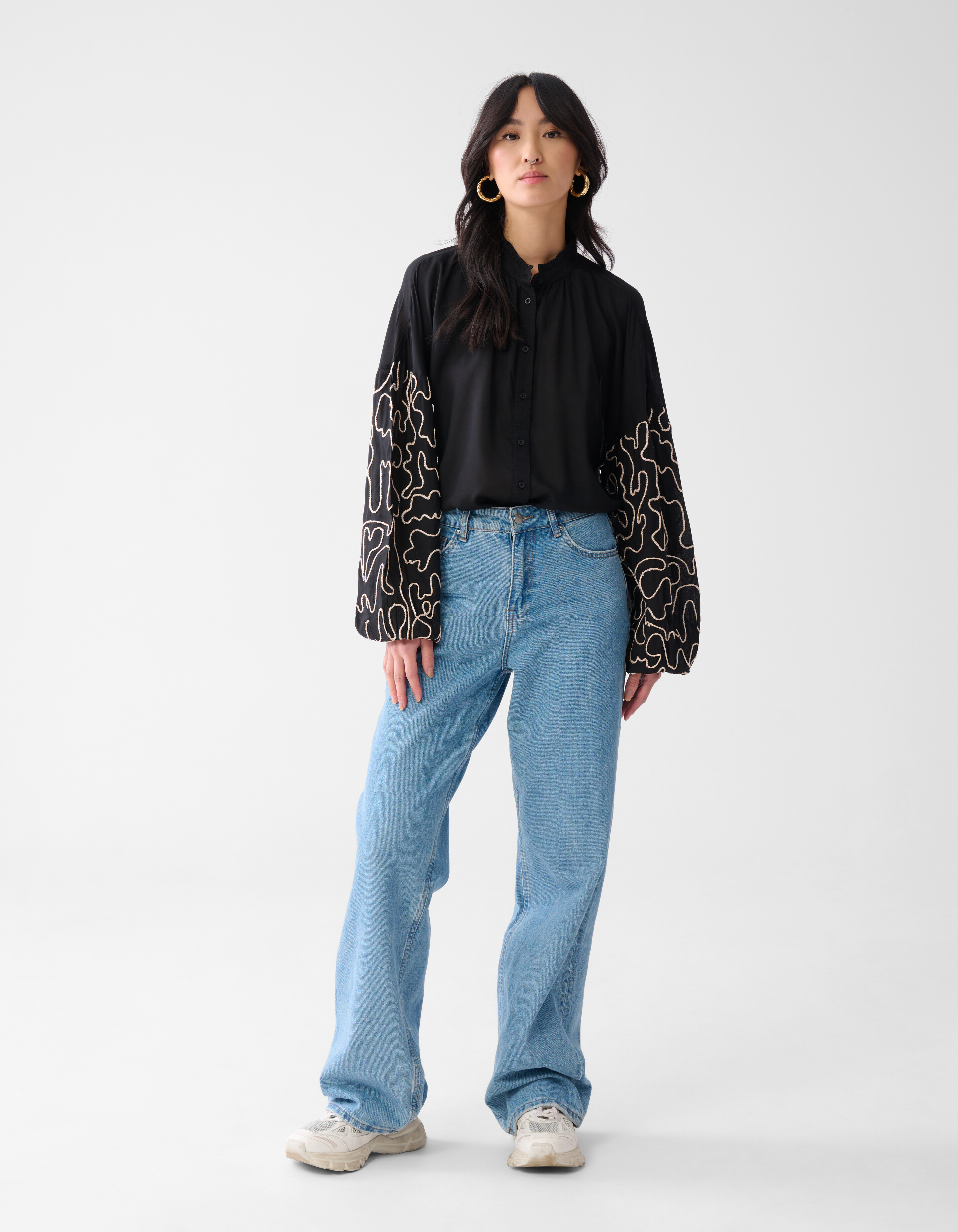 Cord Sleeve Blouse Zwart SHOEBY WOMEN