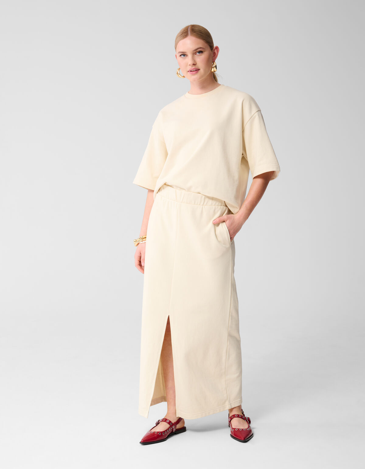 Maxi Sweat Rok Gebroken Wit SHOEBY WOMEN