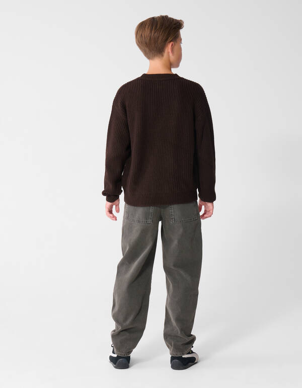 Relaxed Embroidery Gebreide Trui Donkerbruin SHOEBY BOYS