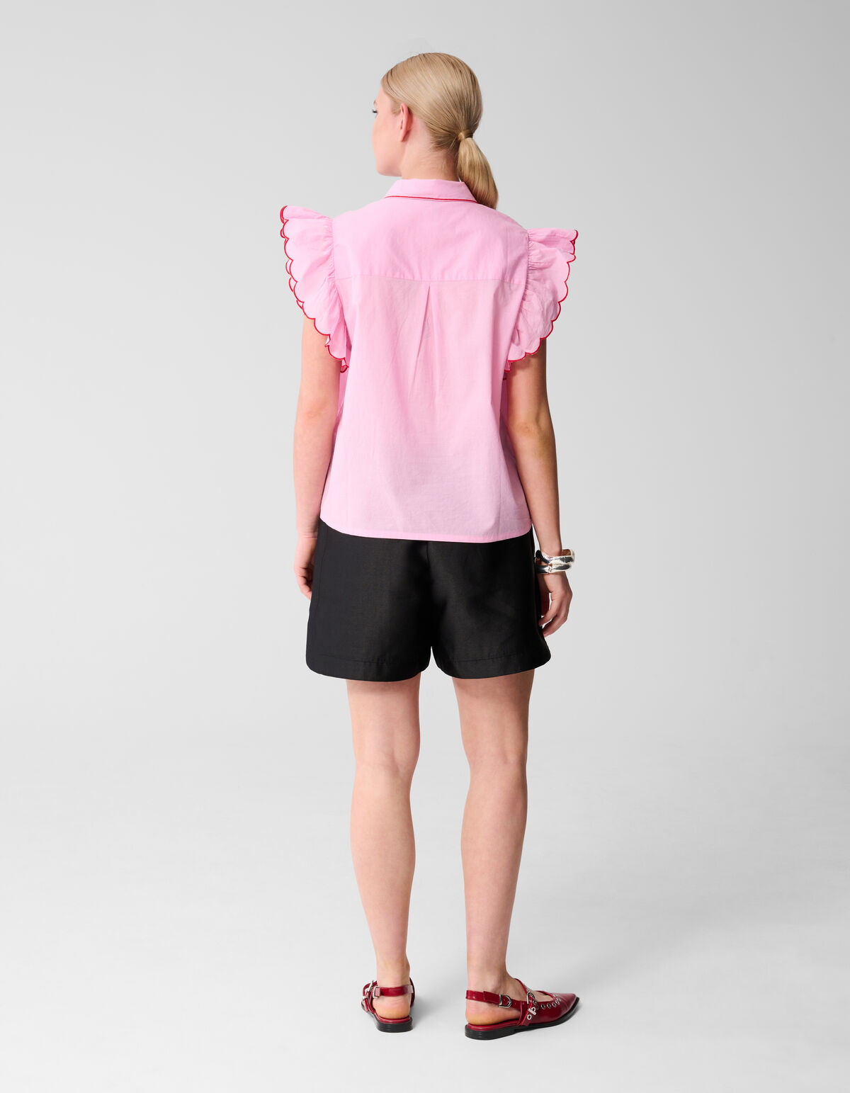 Embroidery Ruffle Top Roze SHOEBY WOMEN