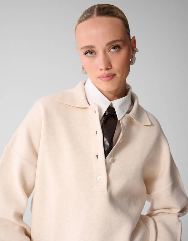 Oversized Polo Gebreide Trui Ecru SHOEBY WOMEN