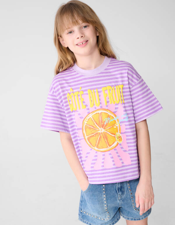 Striped Fruit Artwork T-shirt Lichtpaars SHOEBY GIRLS