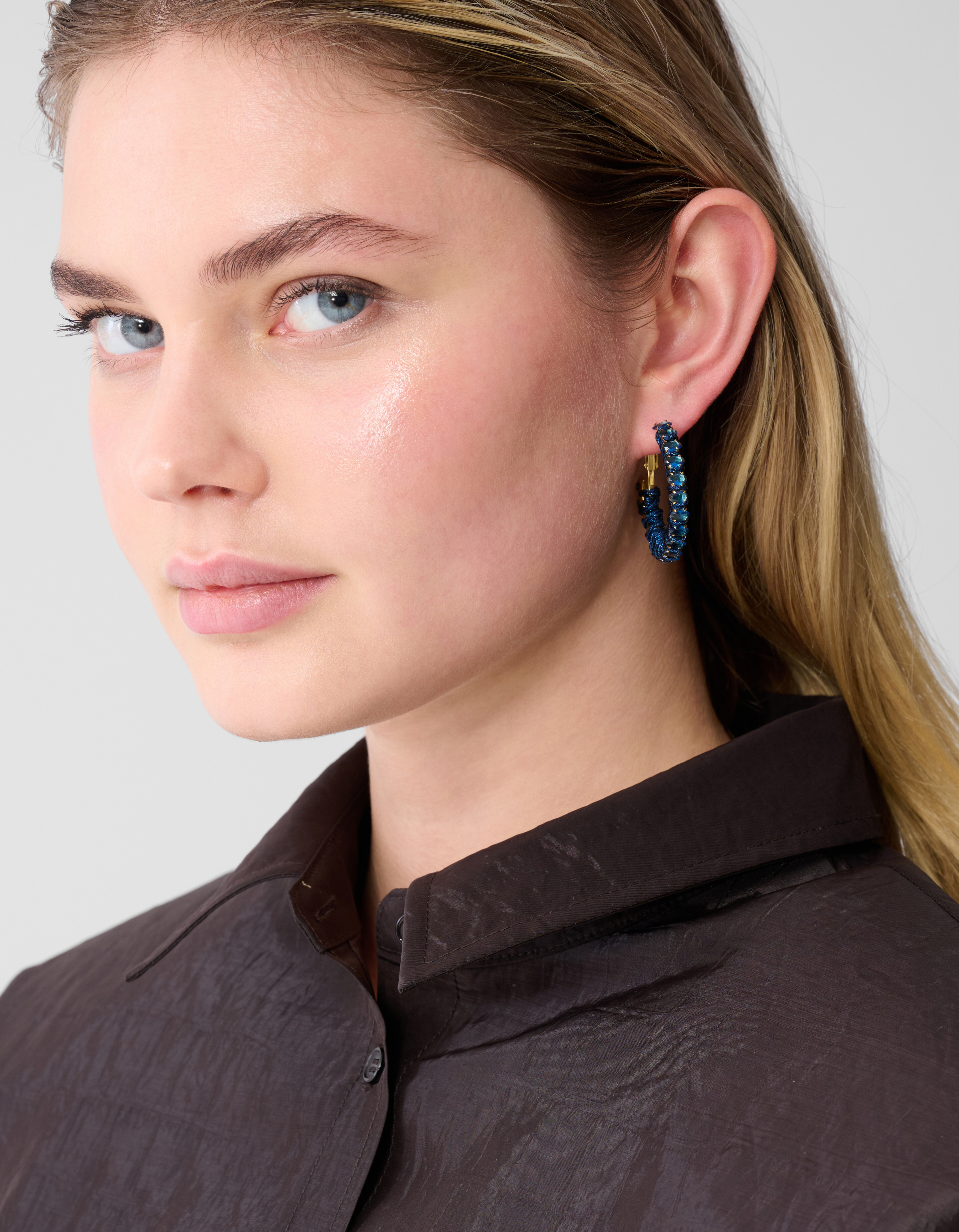 Strass Hoop Oorbellen Goud/Blauw SHOEBY ACCESSOIRES