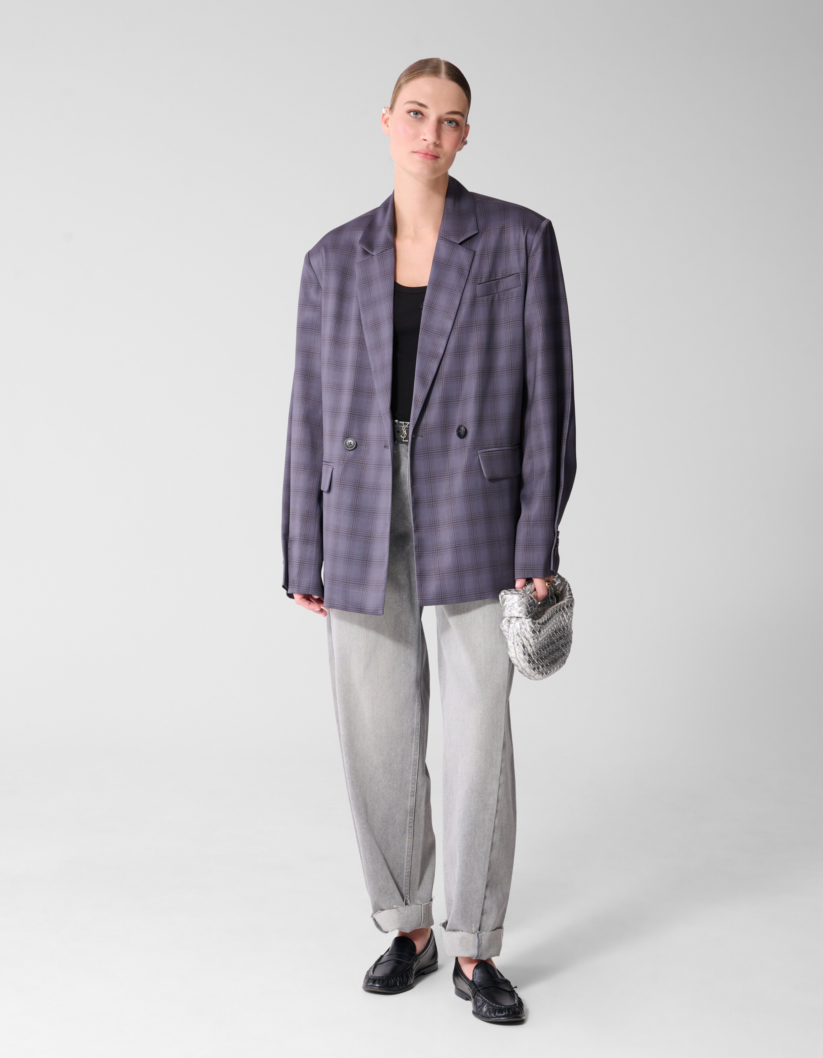 Satijnen Geruiten Blazer Grijs By Mieke SHOEBY WOMEN