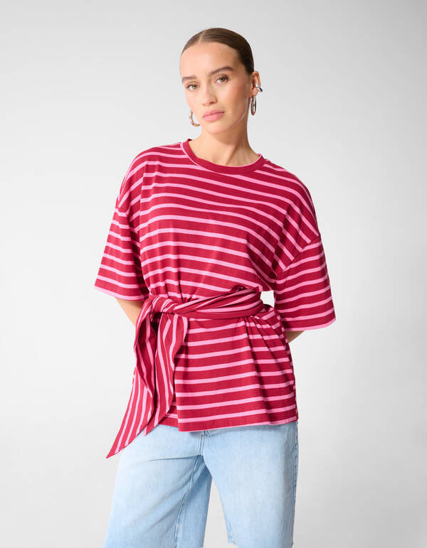 Scarf Striped T-shirt Roze/Rood SHOEBY WOMEN