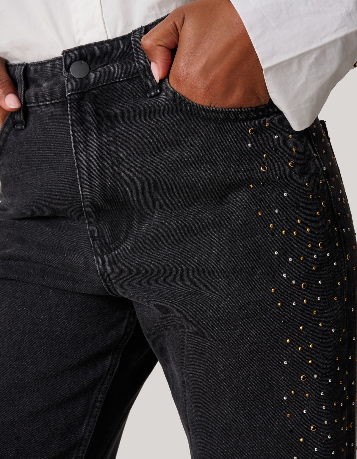 Studs Wide Leg Fit Jeans Donkergrijs SHOEBY WOMEN