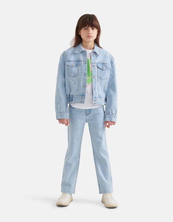 Zebra Print Straight Leg Jeans Bleached SHOEBY GIRLS
