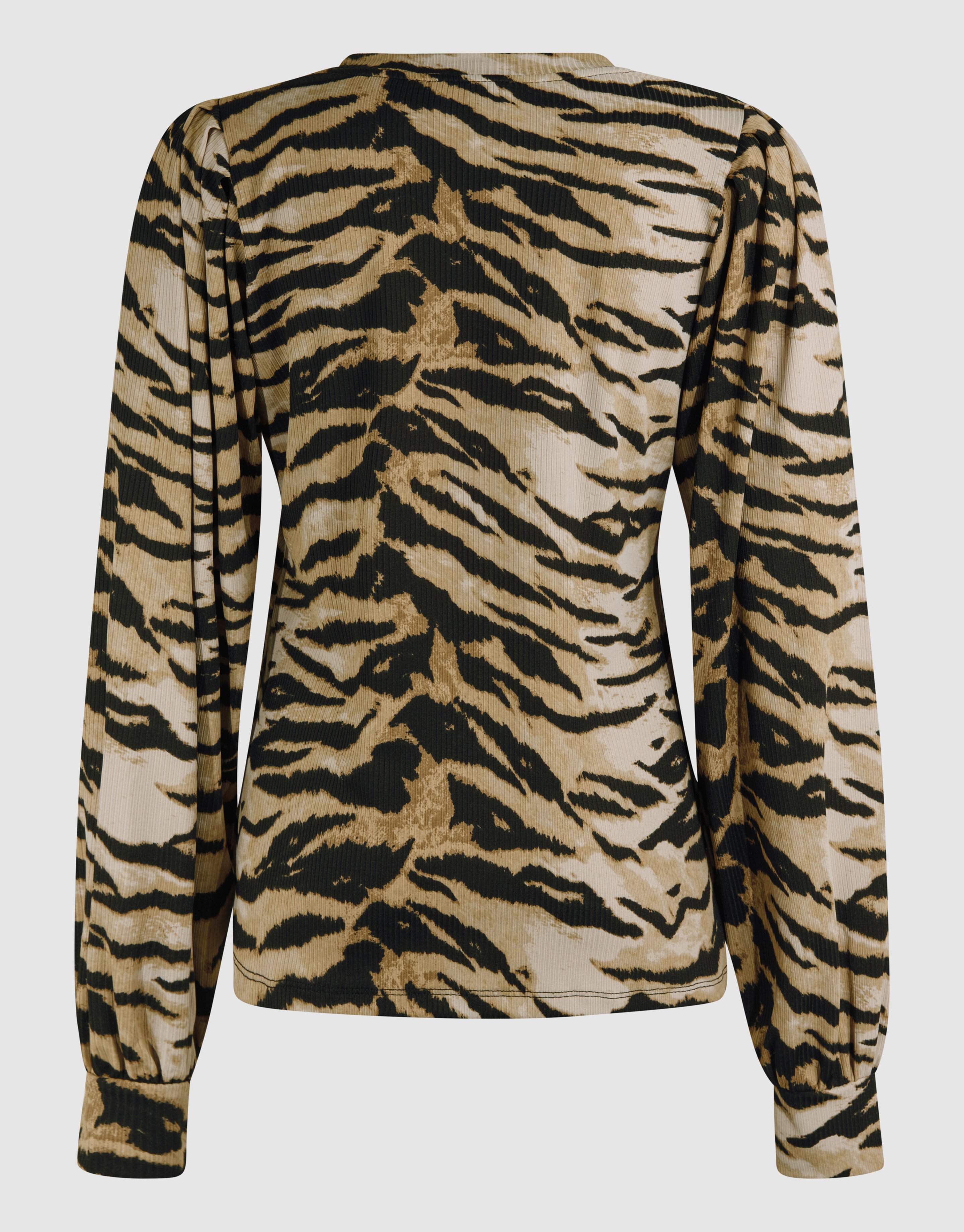 Tijgerprint Rib Jersey Top Bruin SHOEBY WOMEN