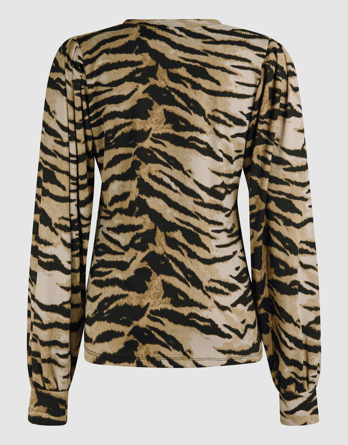 Tijgerprint Rib Jersey Top Bruin SHOEBY WOMEN