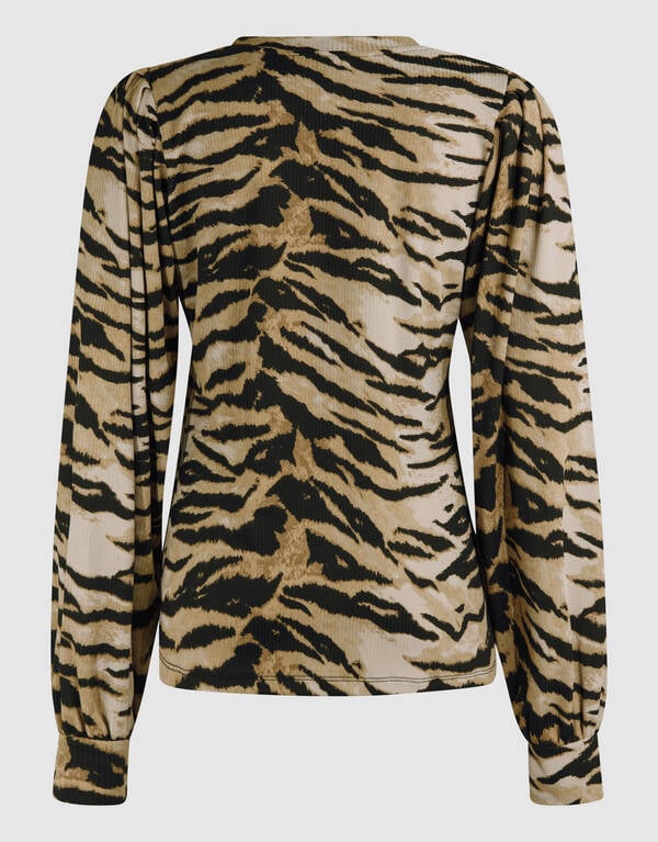 Tijgerprint Rib Jersey Top Bruin SHOEBY WOMEN