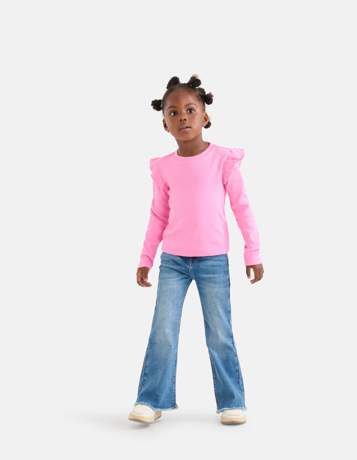 Rib Ruffle Longsleeve Roze SHOEBY GIRLS