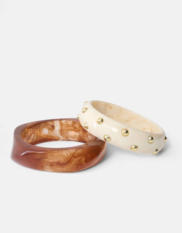 Big Stud Bangle Set Bruin/Gebroken Wit SHOEBY ACCESSOIRES