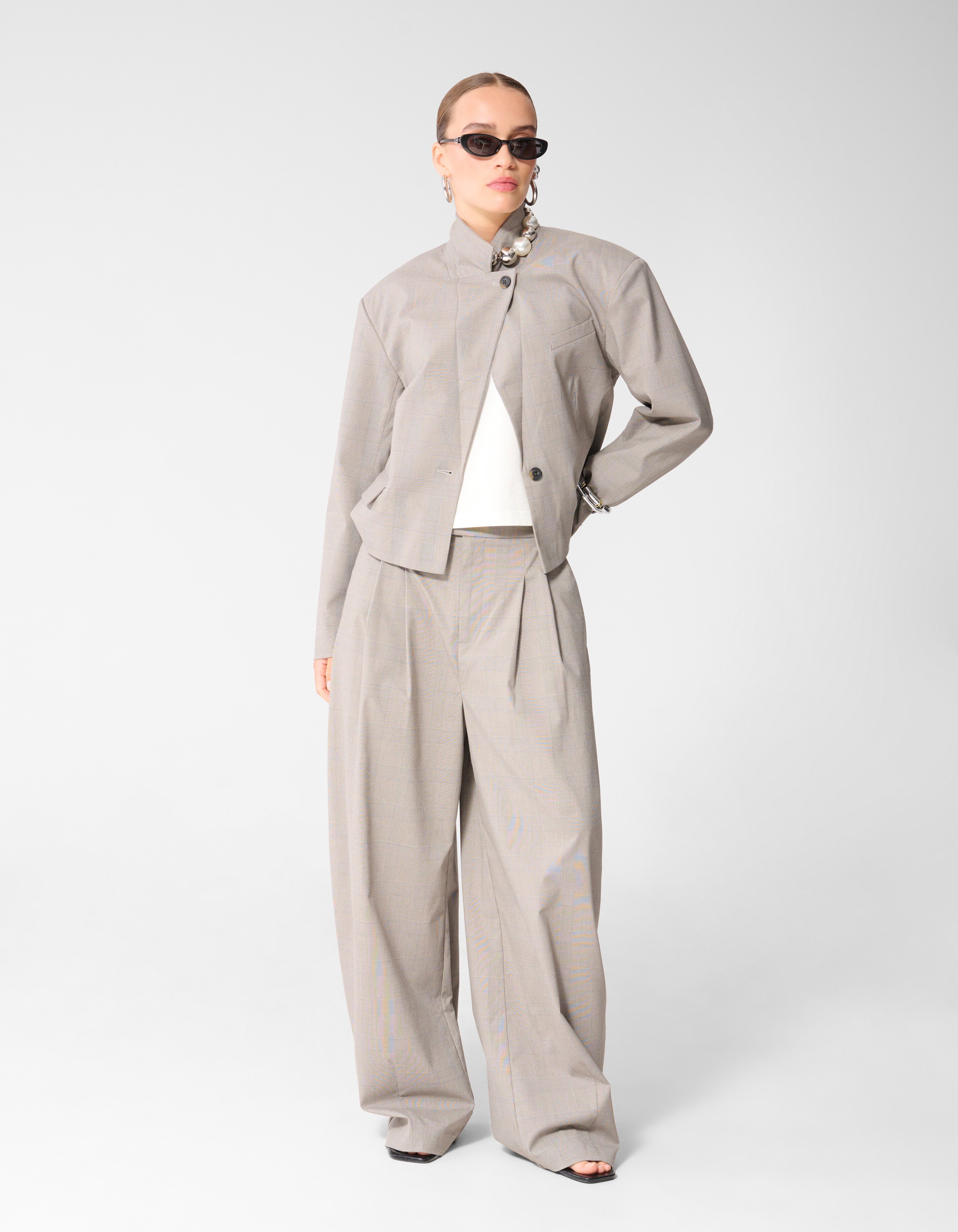 Ruiten Cropped Blazer Lichtgrijs SHOEBY WOMEN