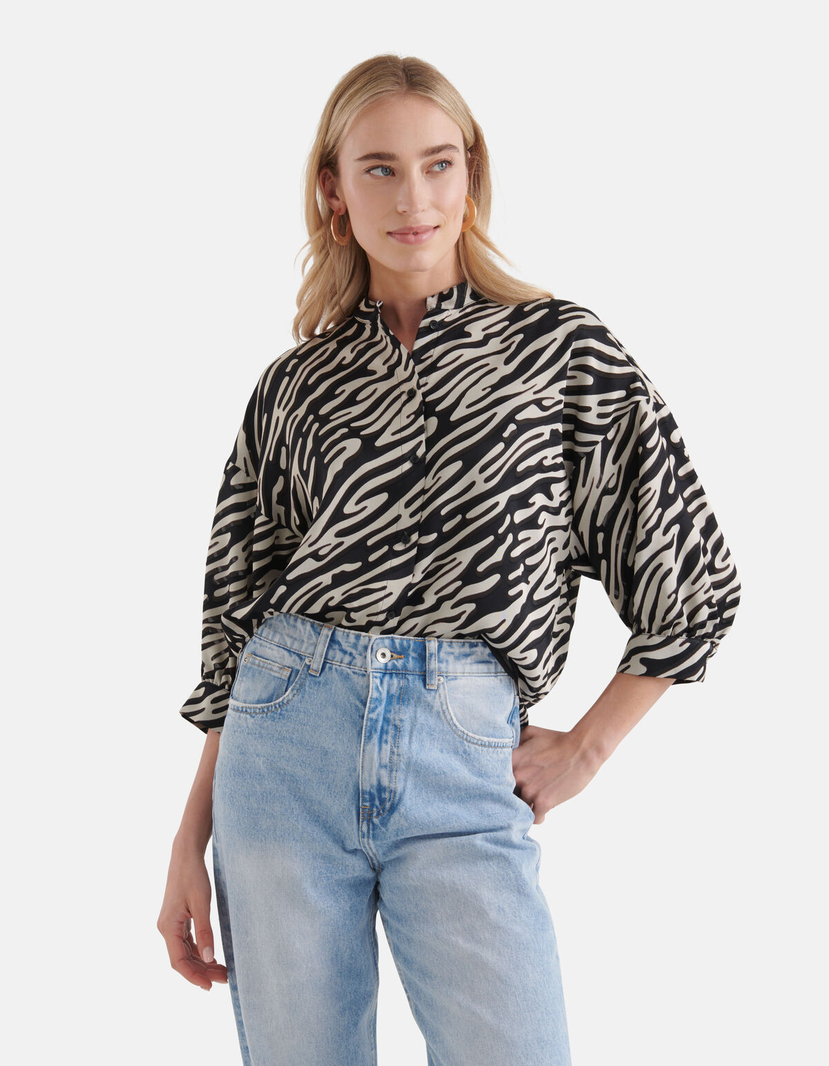 Zebra Burn Out Blouse Zwart/Wit SHOEBY WOMEN