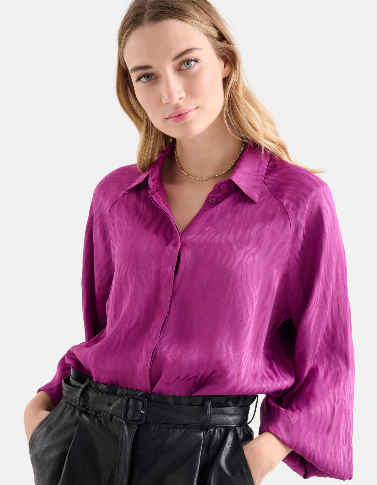 Relaxed Jacquard Blouse Donkerroze SHOEBY WOMEN