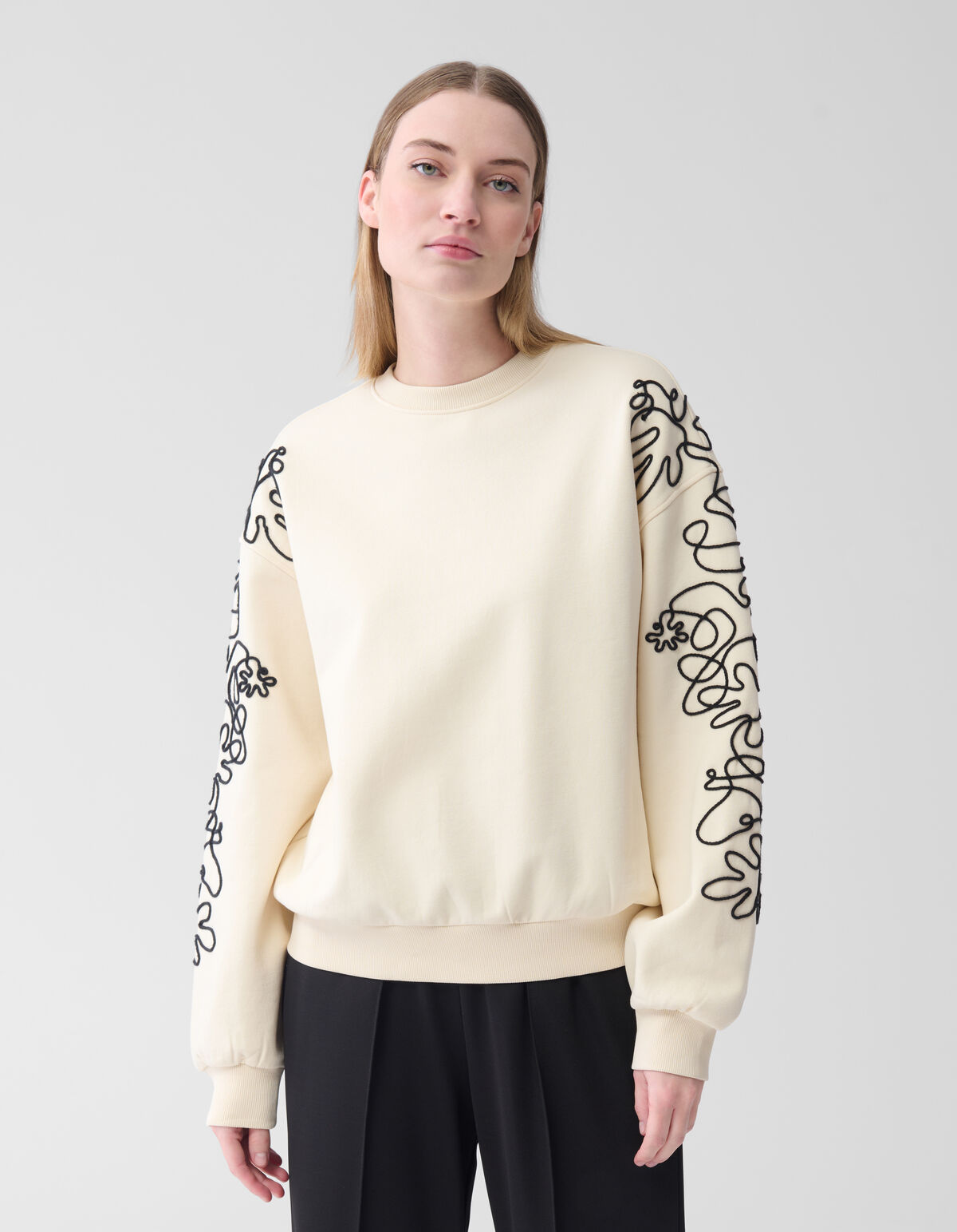 Embroidery Artwork Sweater Gebroken Wit SHOEBY WOMEN