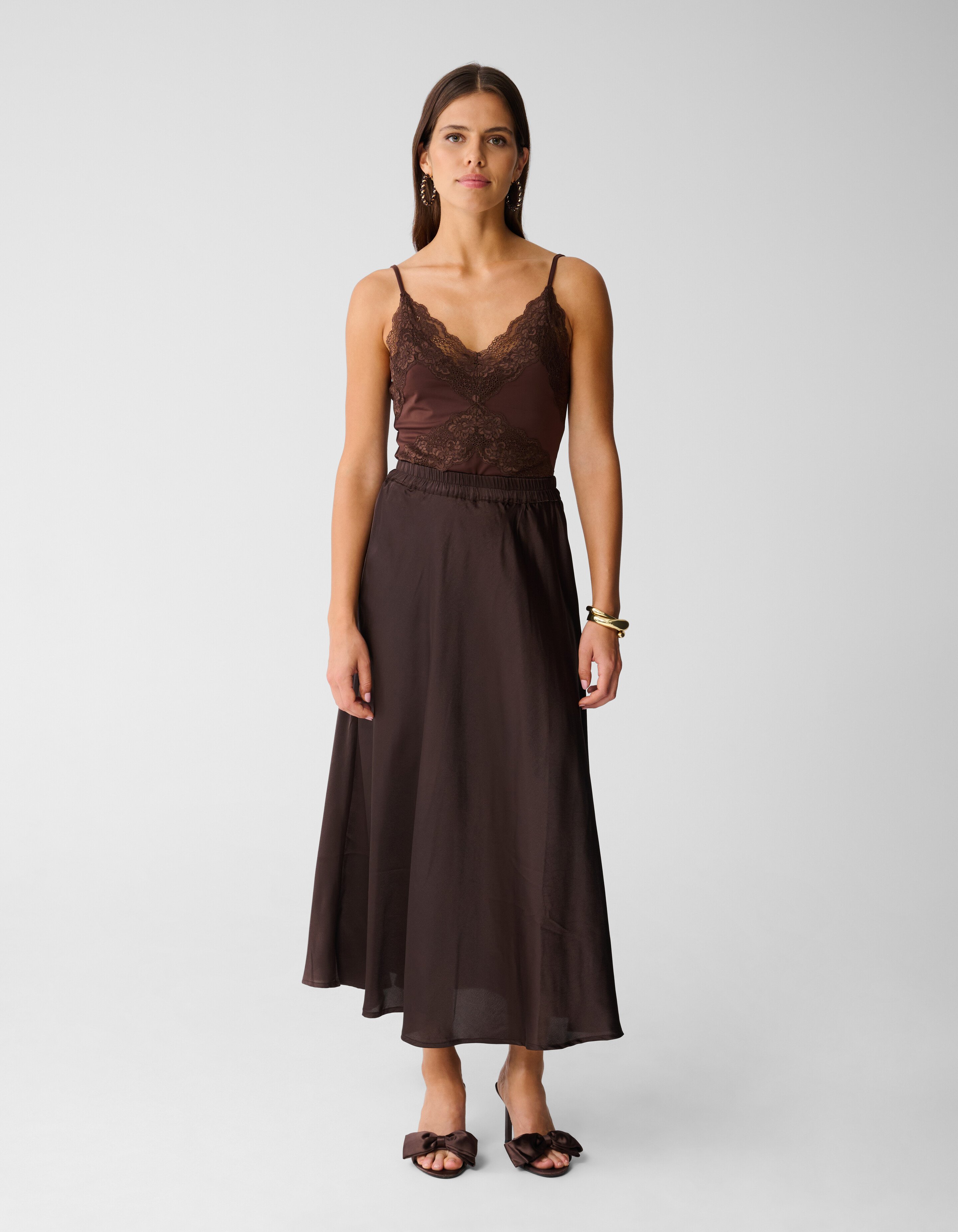 Satijnen Maxi Rok Donkerbruin SHOEBY WOMEN