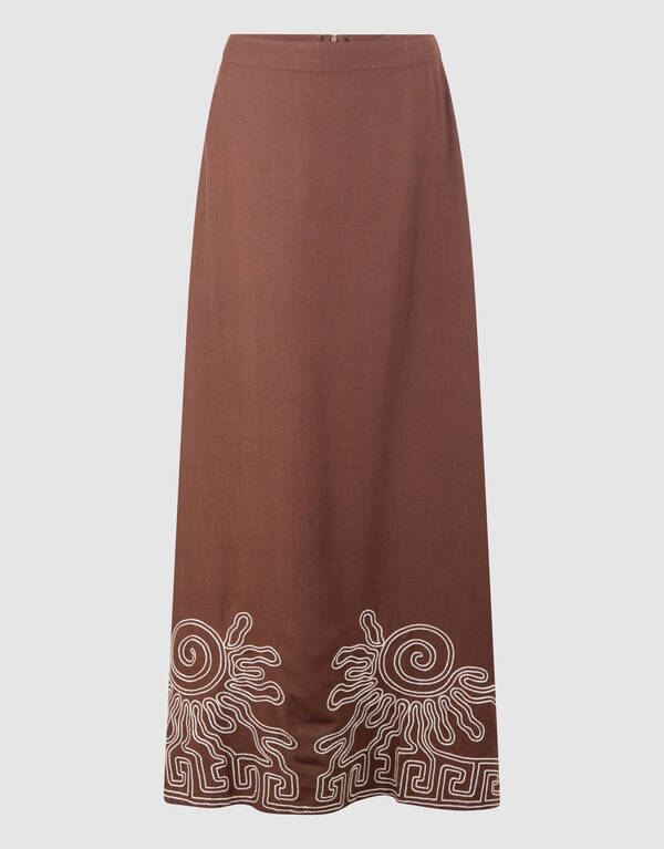 Embroidery Maxi Rok Bruin SHOEBY WOMEN