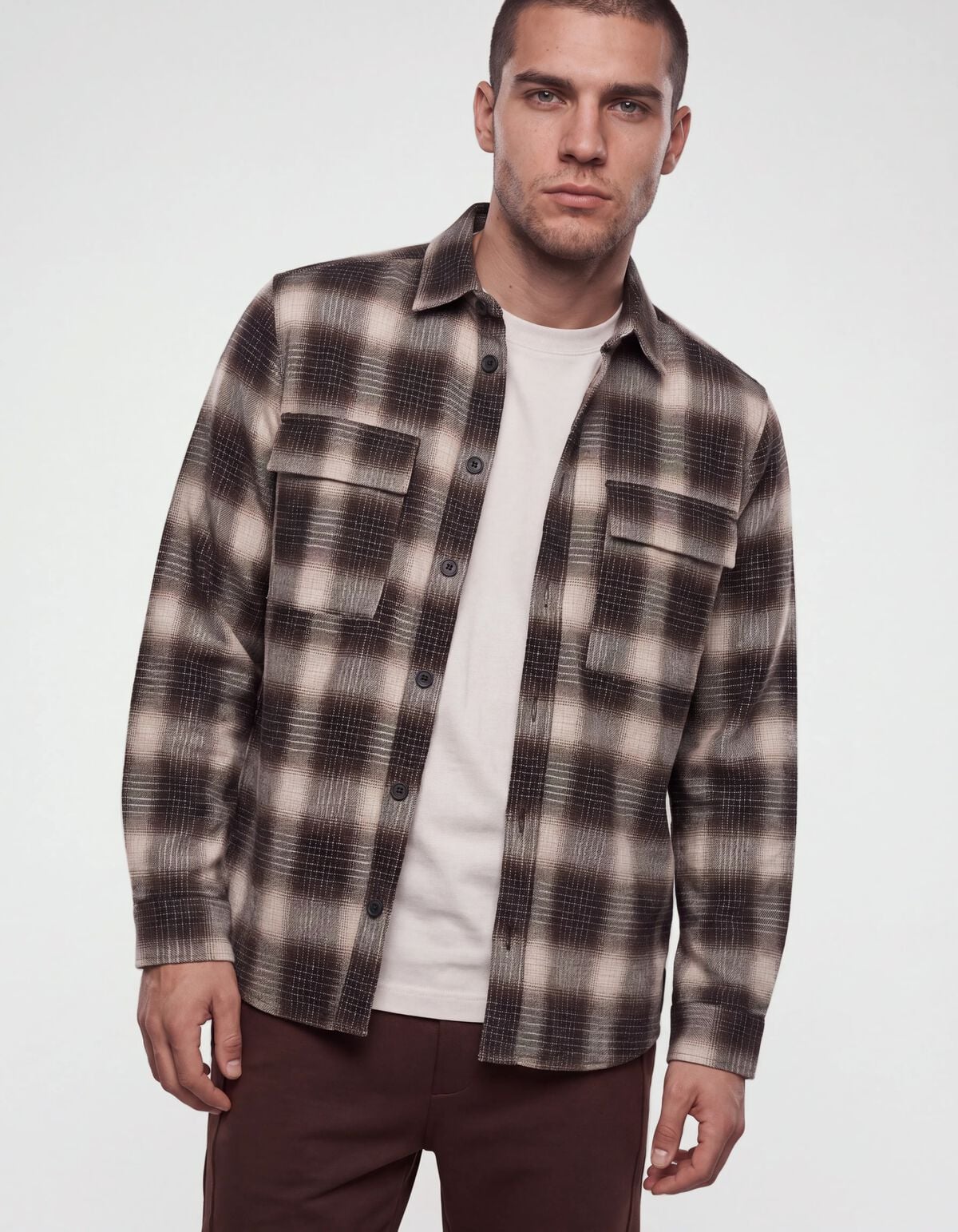 Relaxed Fit Ruiten Overhemd Donkerbruin SHOEBY MEN