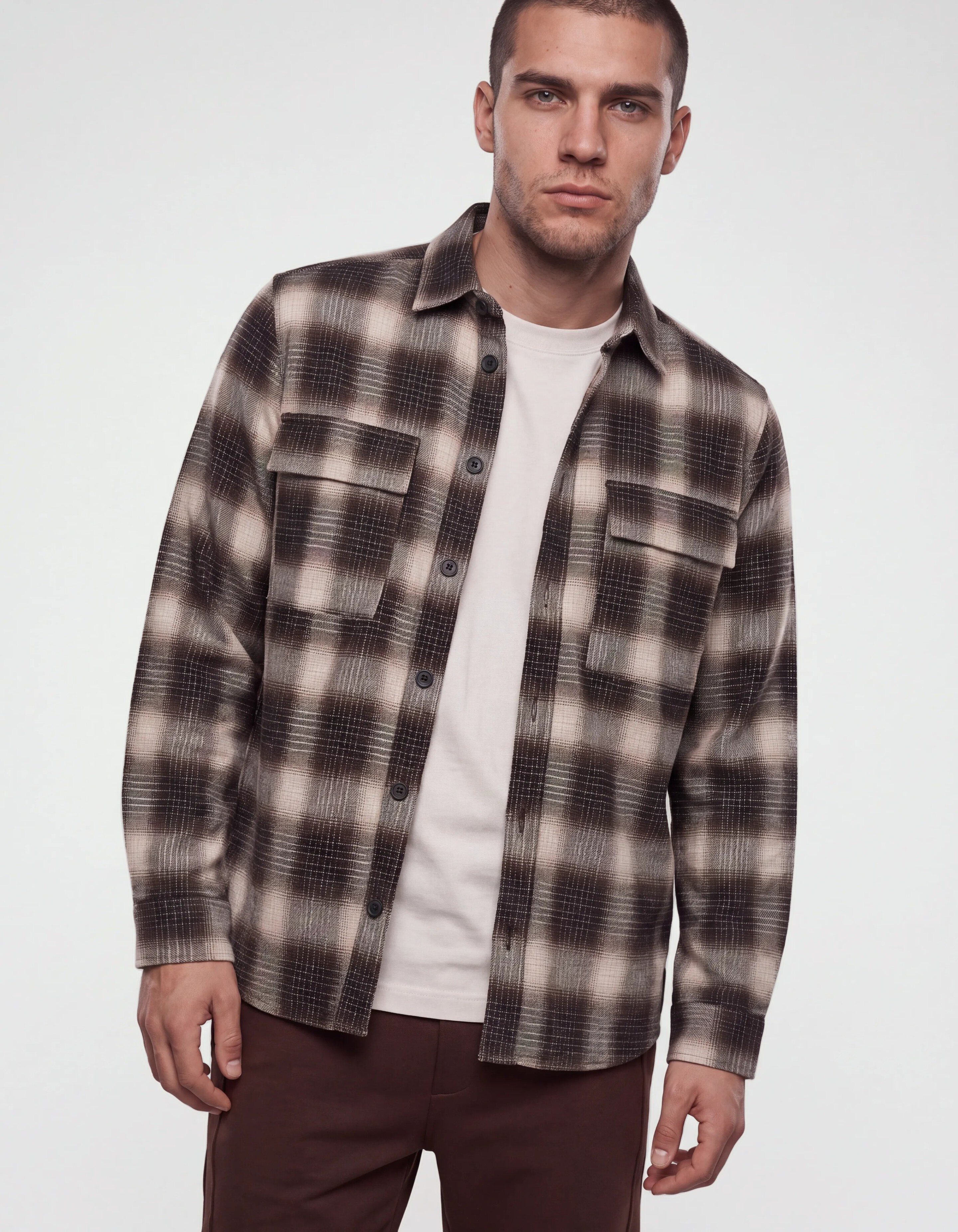 Relaxed Fit Ruiten Overhemd Donkerbruin SHOEBY MEN