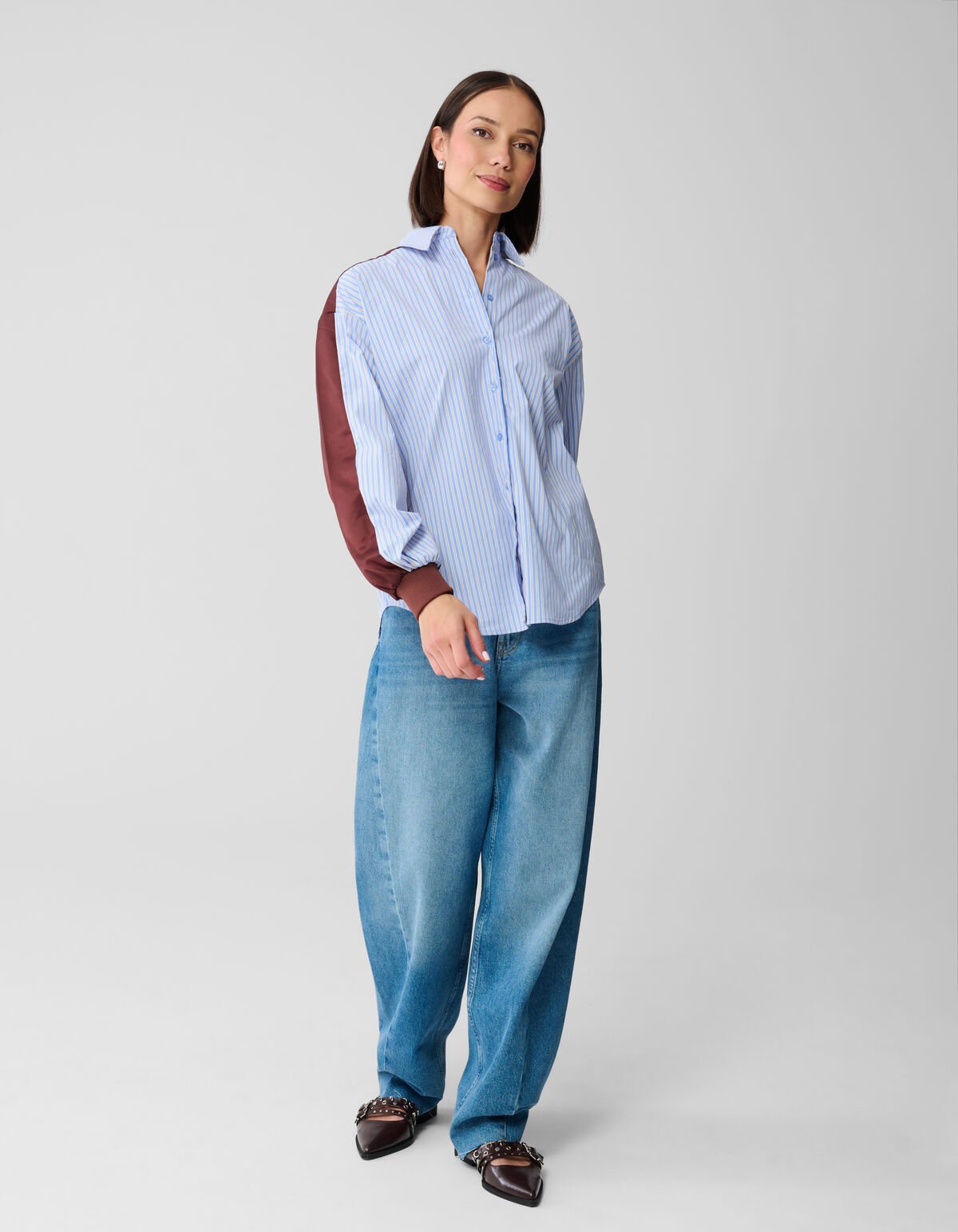 Mix Pinstripe Blouse Blauw/Donkerrood SHOEBY WOMEN