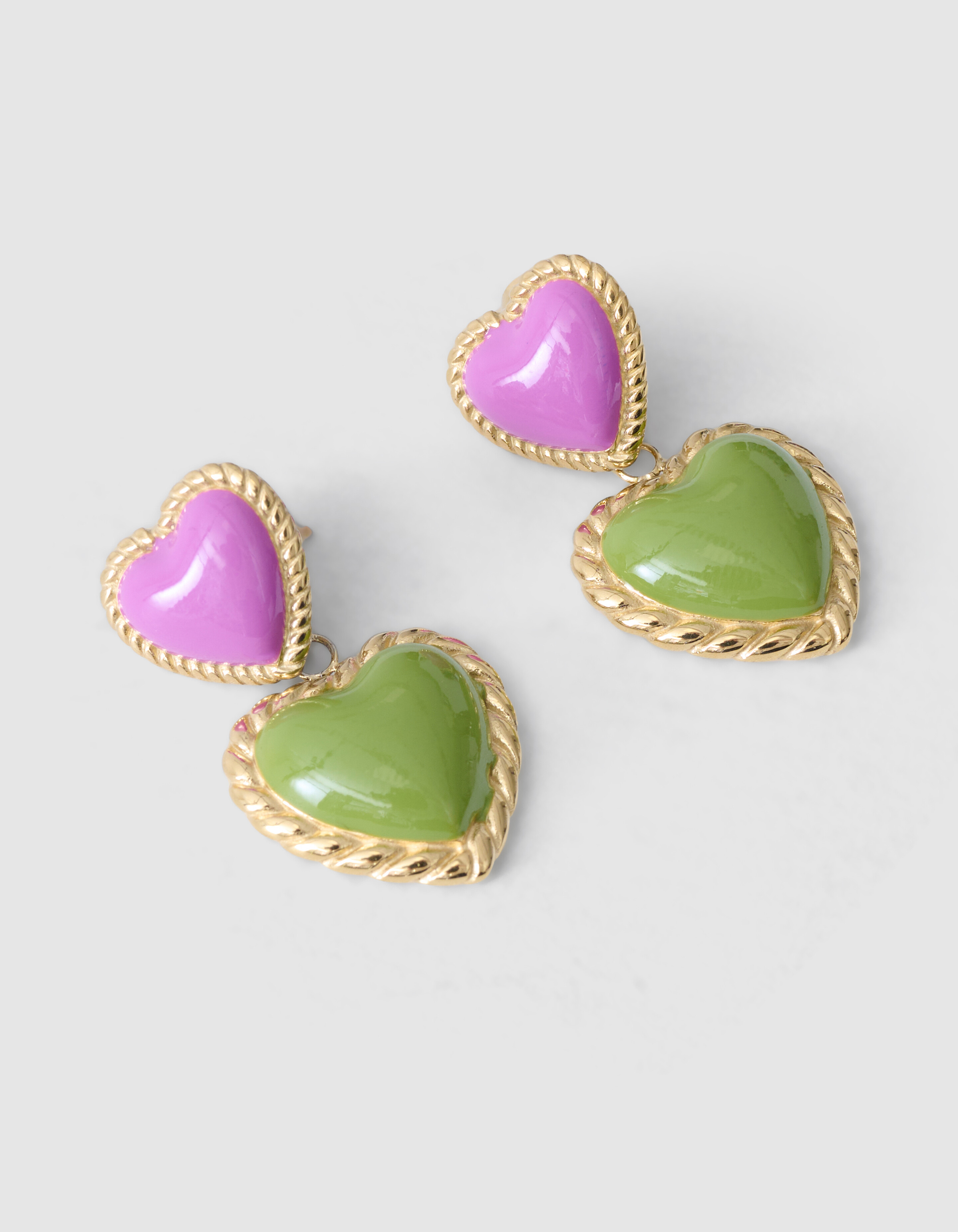 Vintage Heart Oorbellen Roze/Groen SHOEBY ACCESSOIRES