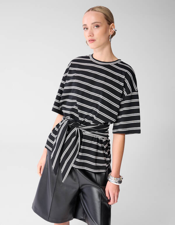 Scarf Striped T-shirt Zwart/Wit SHOEBY WOMEN