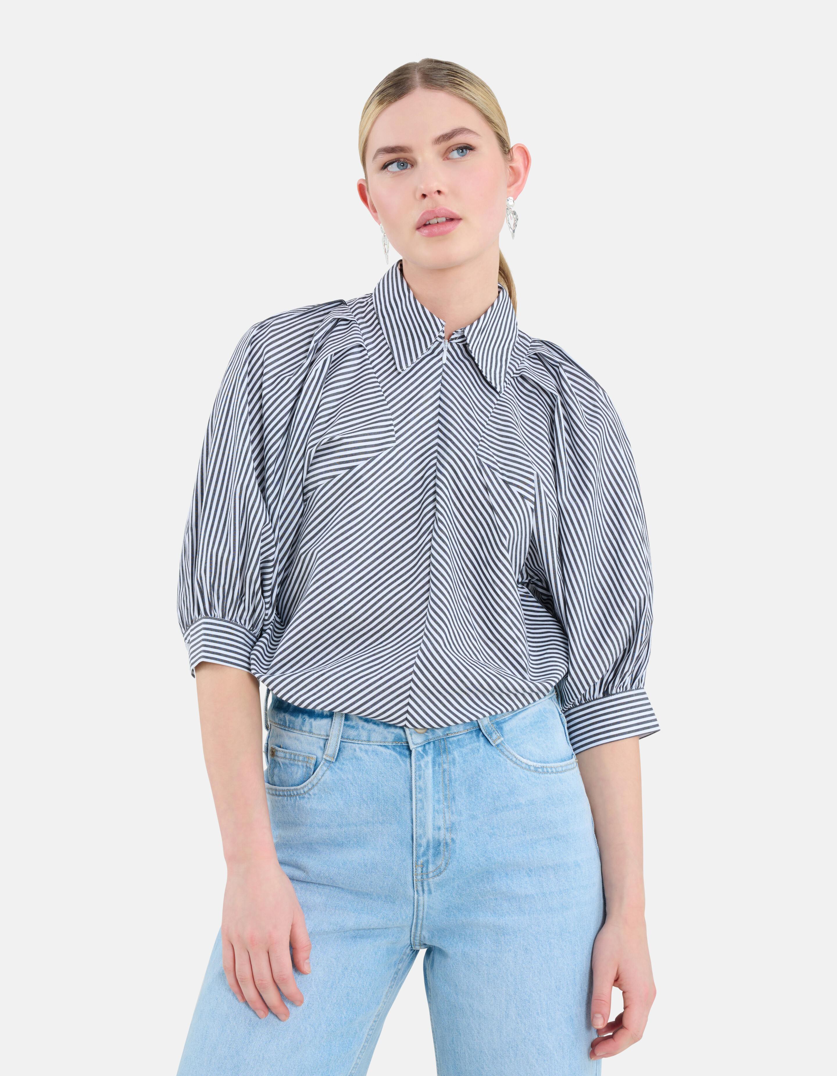 Zipper Stripe Blouse Zwart SHOEBY WOMEN