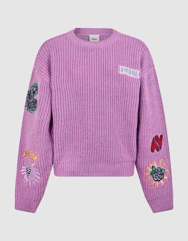 Embroidery Knit Trui Paars SHOEBY GIRLS