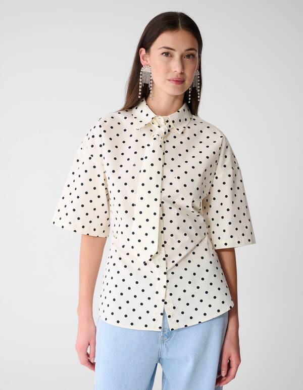 Polkadot Stropdas Blouse Zwart/Wit SHOEBY WOMEN